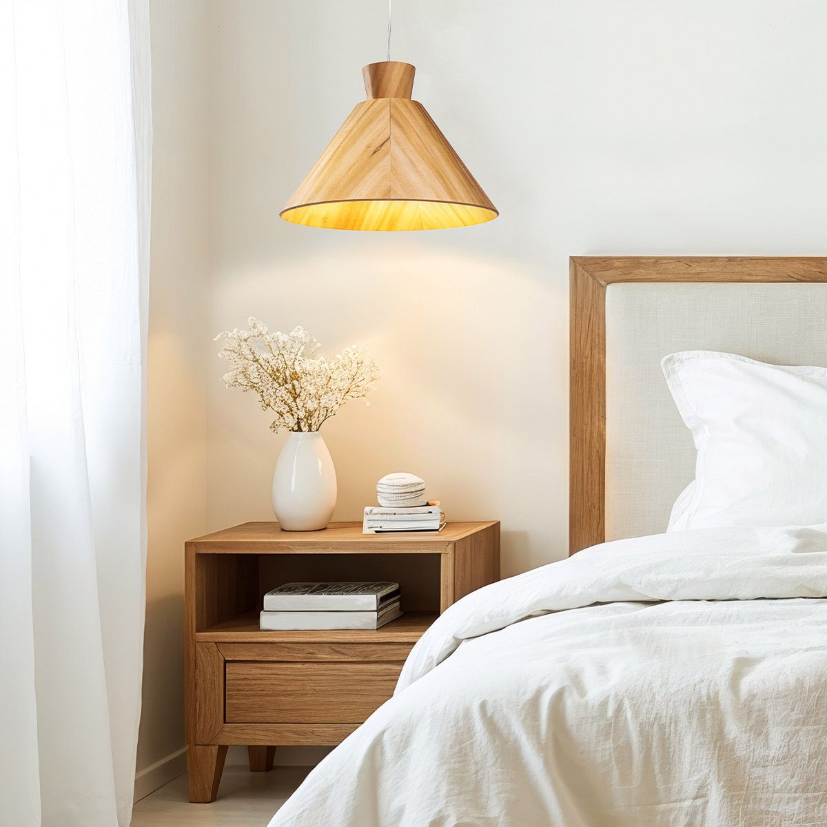 Quintiesse Conical Pendant Light - Teak Veneer