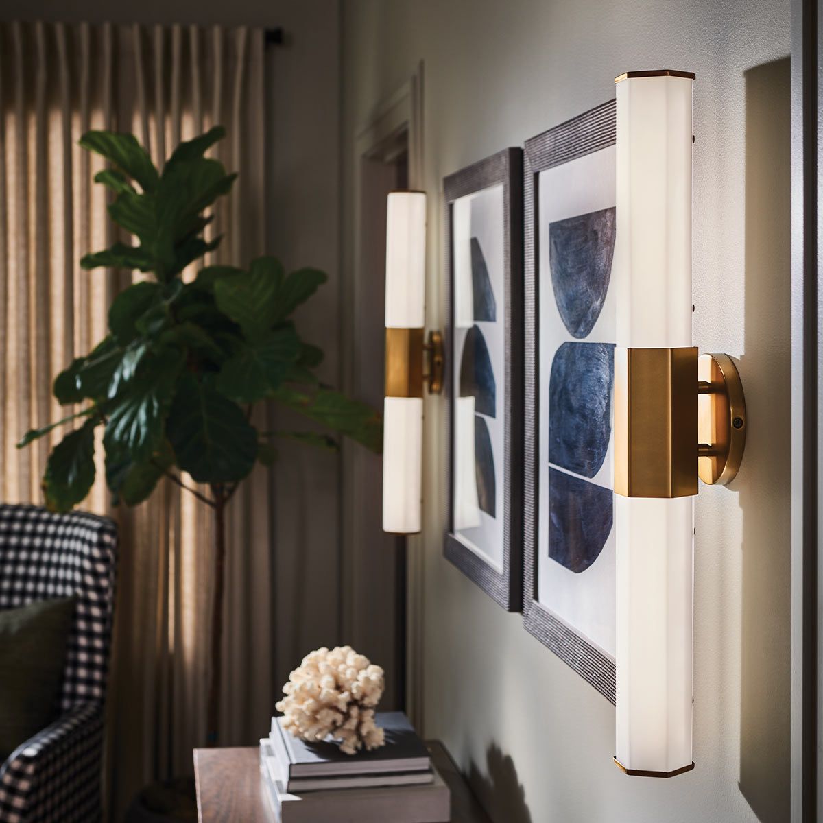 Quintiesse Facet Dual LED Bathroom Wall Light - Heritage Brass
