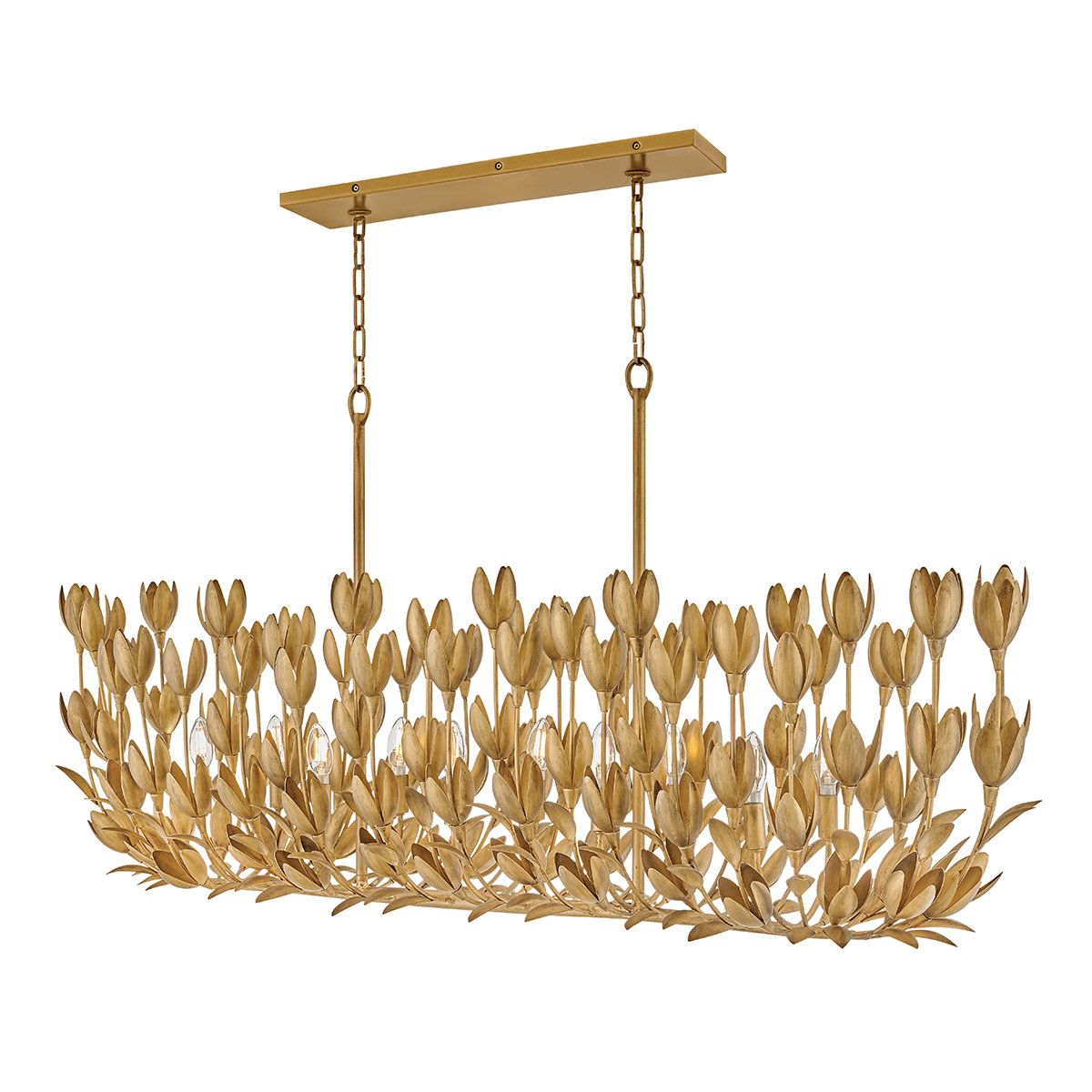 Quintiesse Flora 10 Light Linear Chandelier - Burnished Gold