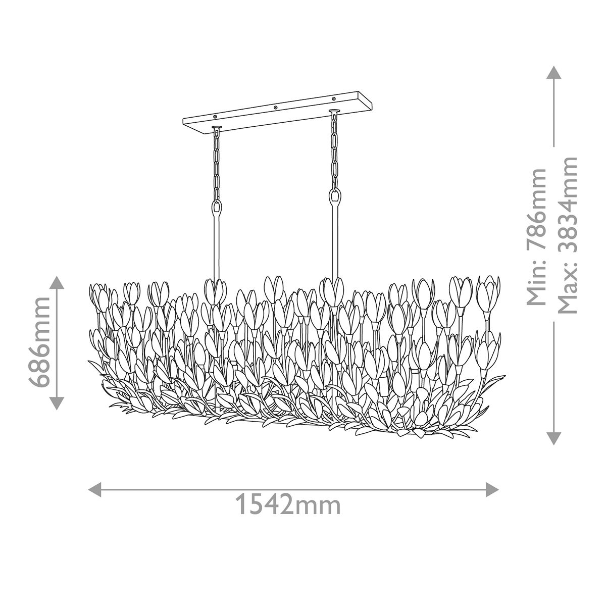 Quintiesse Flora 10 Light Linear Chandelier - Burnished Gold