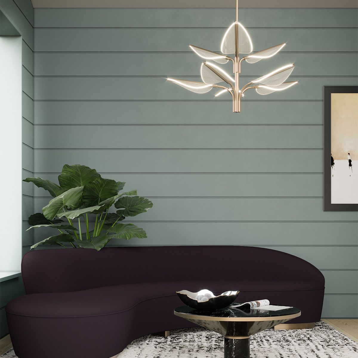 Quintiesse Floriana 8 Leaf LED Chandelier Large - Natural Brass