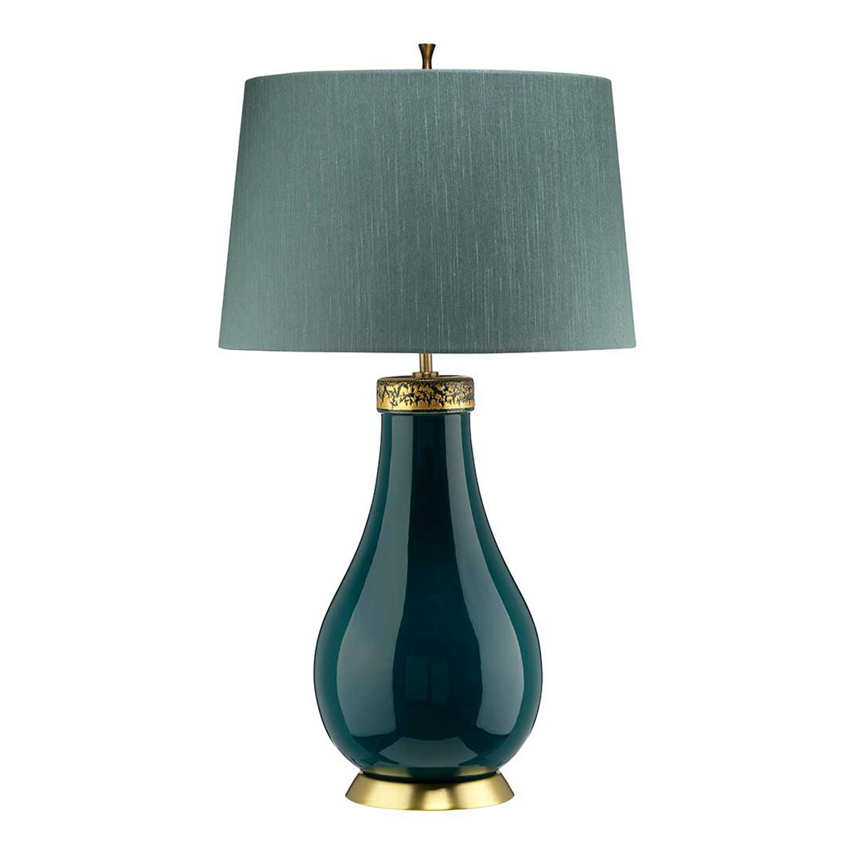 Quintiesse Havering Single Table Lamp - Azure-Turquoise with Aged Brass