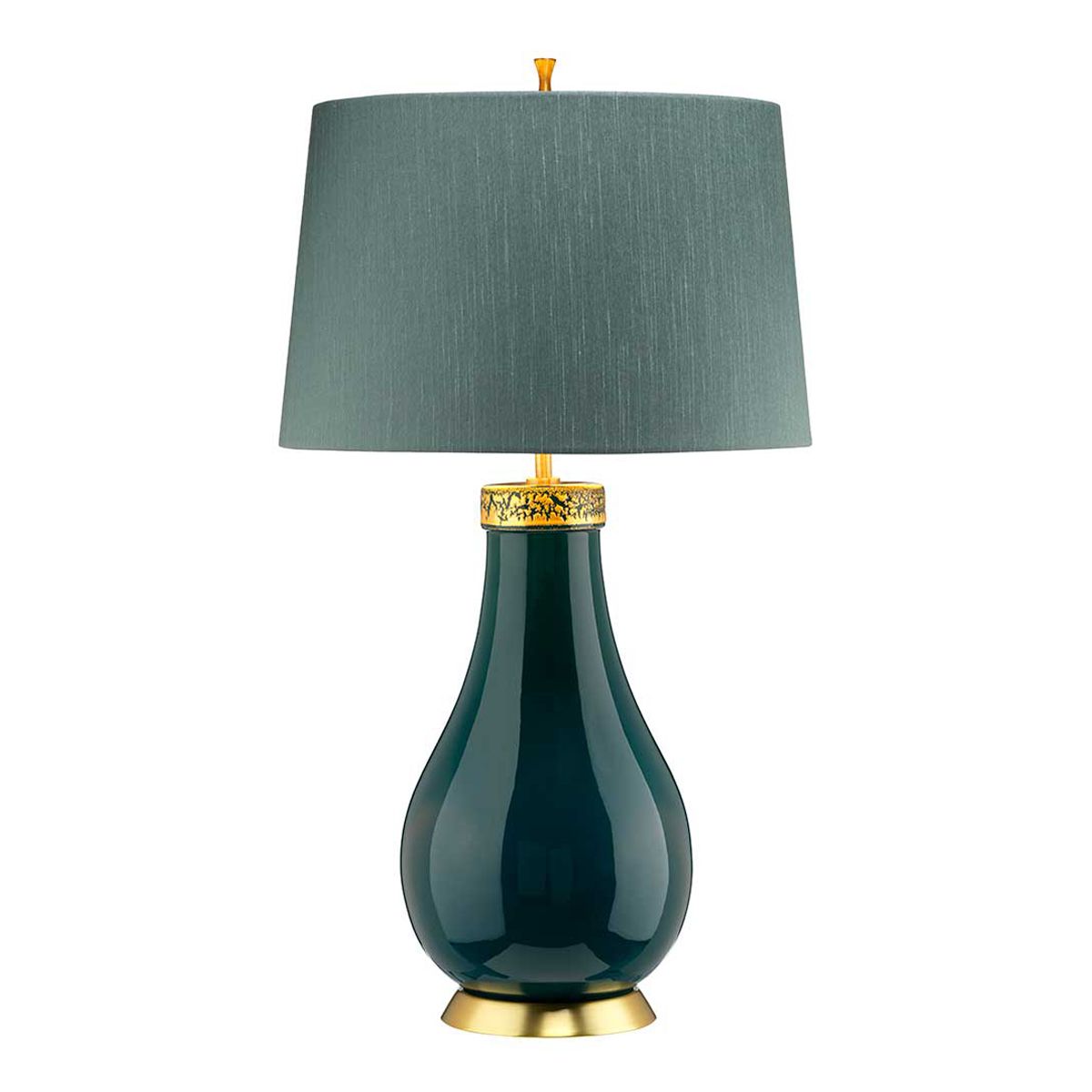 Quintiesse Havering Single Table Lamp - Azure-Turquoise with Aged Brass