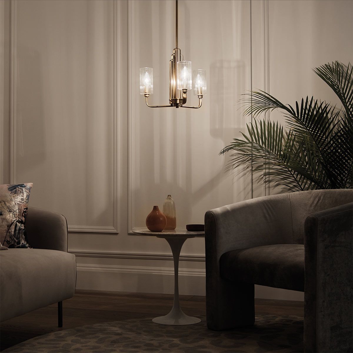 Quintiesse Kimrose 3 Light Chandelier - Brushed Natural Brass