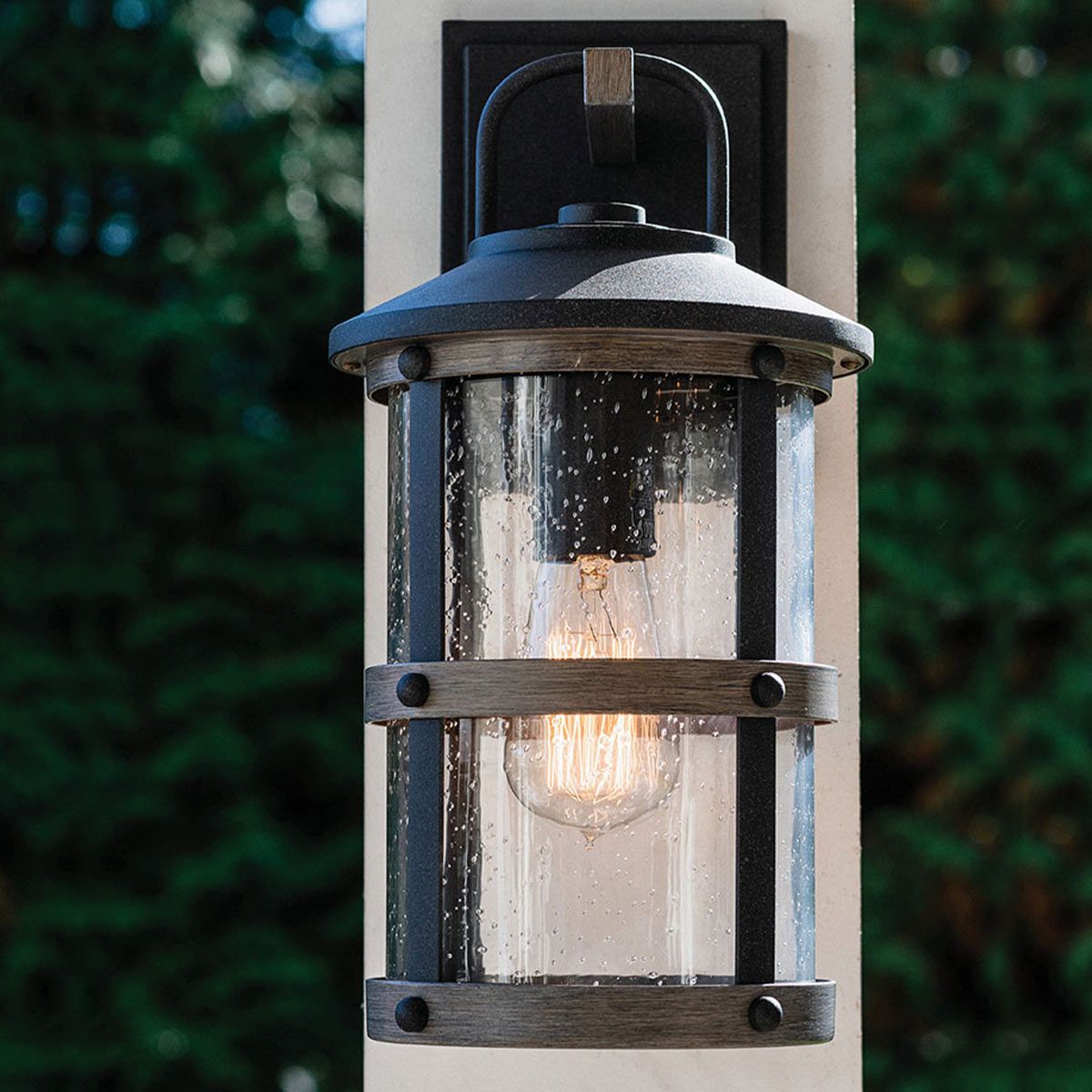 Quintiesse Lakehouse Single Small Wall Lantern - Aged Zinc with Driftwood Grey
