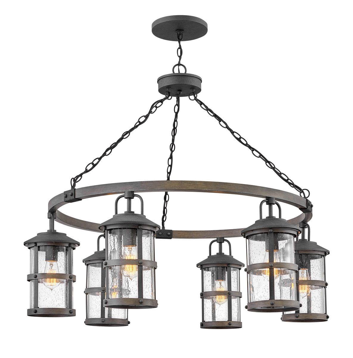 Quintiesse Lakehouse 6 Light Outdoor Chandelier - Aged Zinc with Driftwood Grey