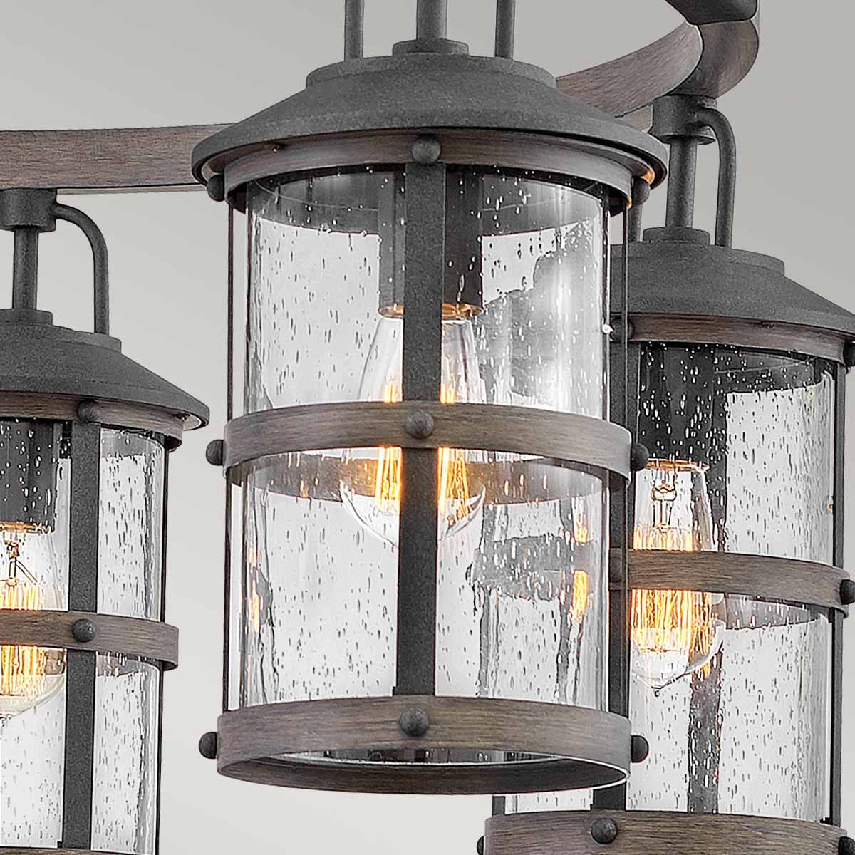 Quintiesse Lakehouse 6 Light Outdoor Chandelier - Aged Zinc with Driftwood Grey