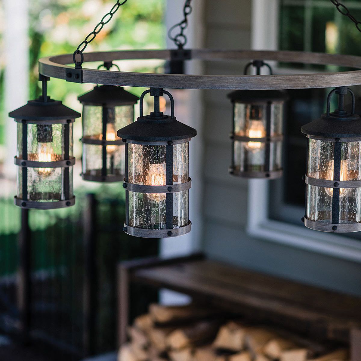 Quintiesse Lakehouse 6 Light Outdoor Chandelier - Aged Zinc with Driftwood Grey