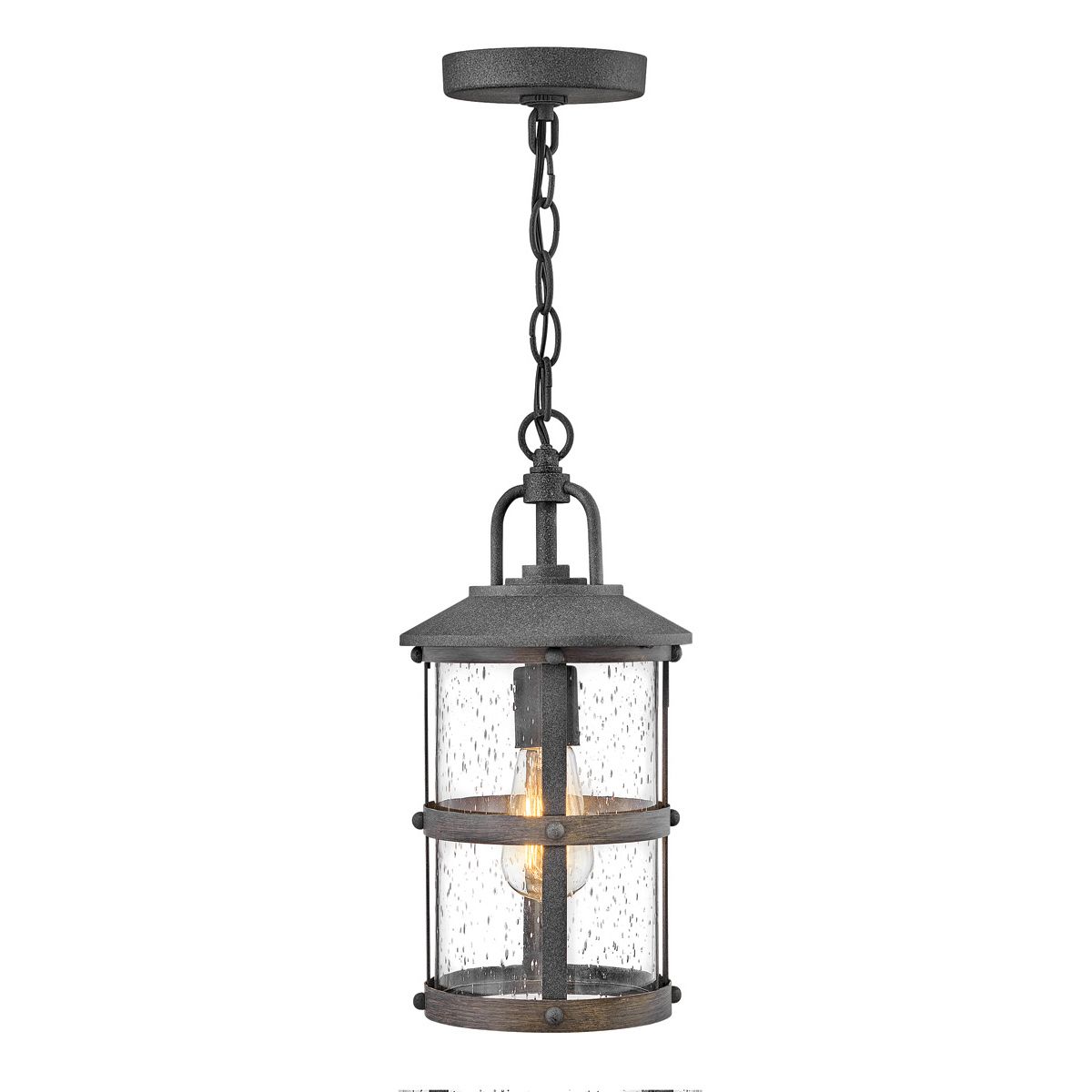 Quintiesse Lakehouse Single Small Chain Lantern - Aged Zinc with Driftwood Grey