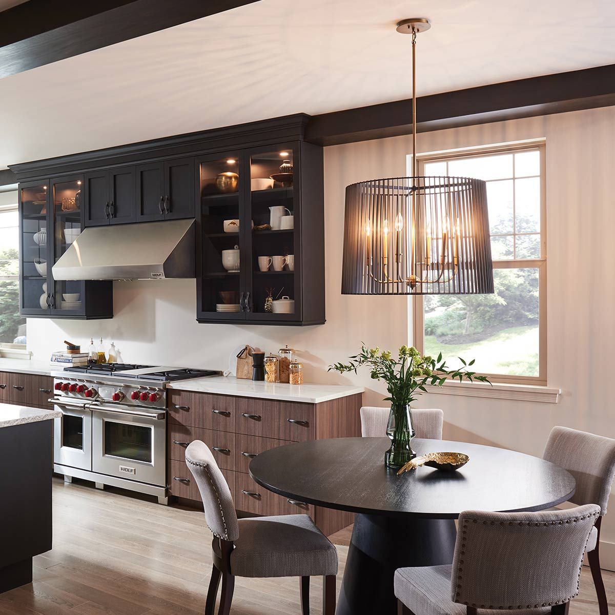 Quintiesse Linara 6 Light Chandelier / Pendant - Black & Natural Brass