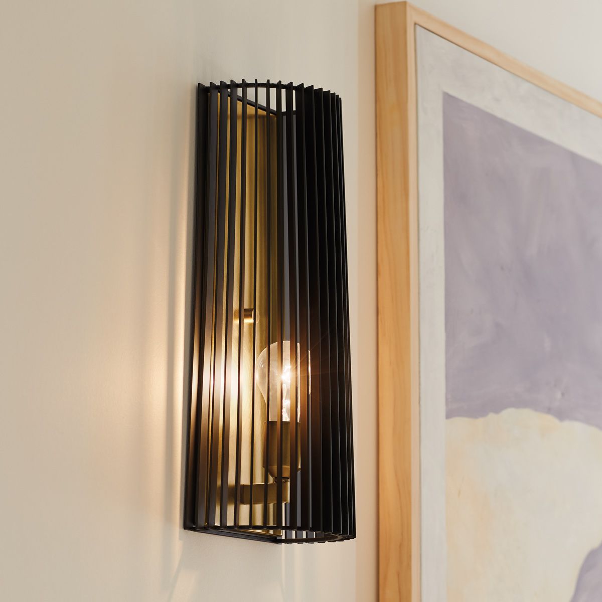 Quintiesse Linara Single Wall Light - Black & Natural Brass