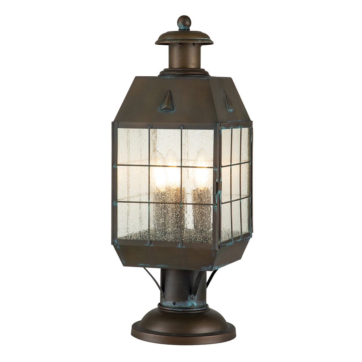 Quintiesse Nantucket 3 Light Large Pedestal Lantern - Aged Brass
