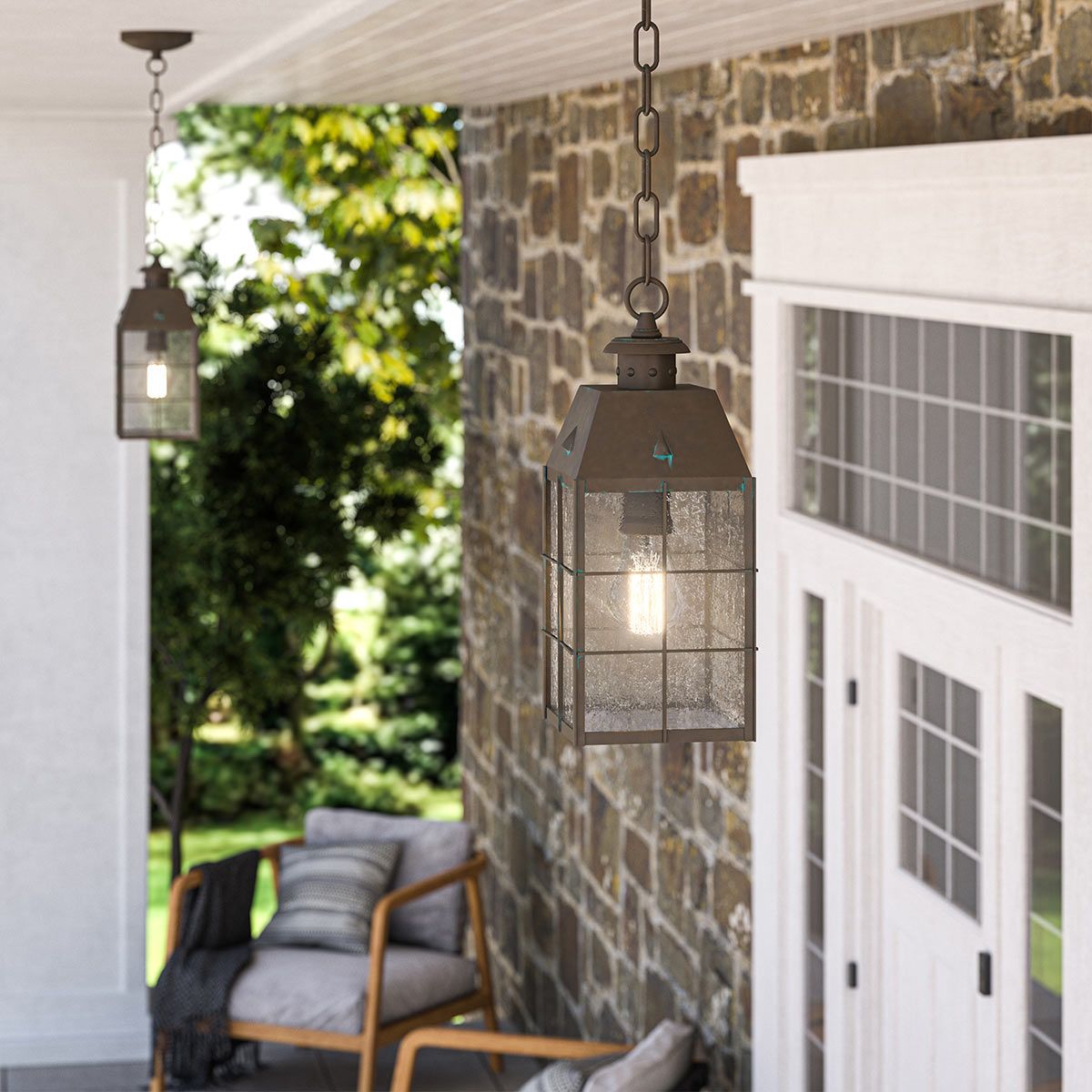 Quintiesse Nantucket Single Medium Chain Lantern - Aged Brass