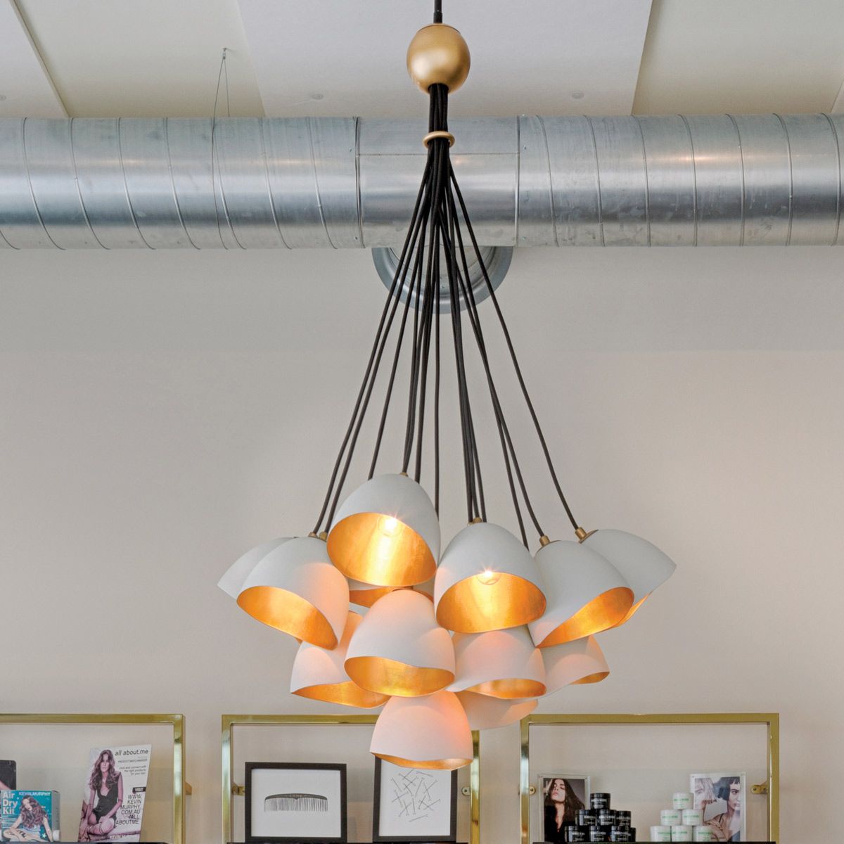 Quintiesse Nula 15 Light Pendant - Shell White & Luxe Gold