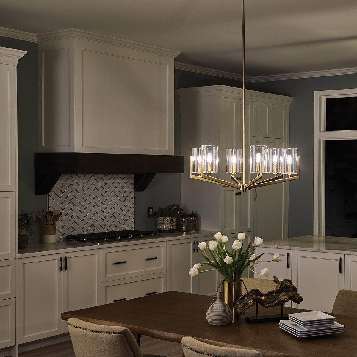 Quintiesse Nye 6 Light Chandelier - Brushed Natural Brass