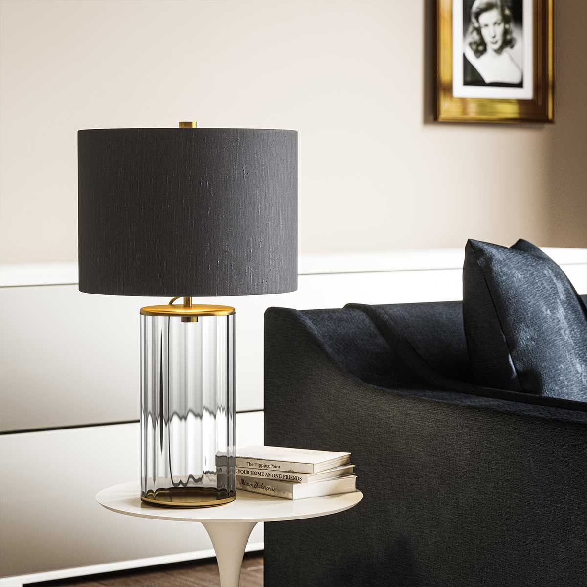 Quintiesse Reno Single Table Lamp - Smoke - Aged Brass