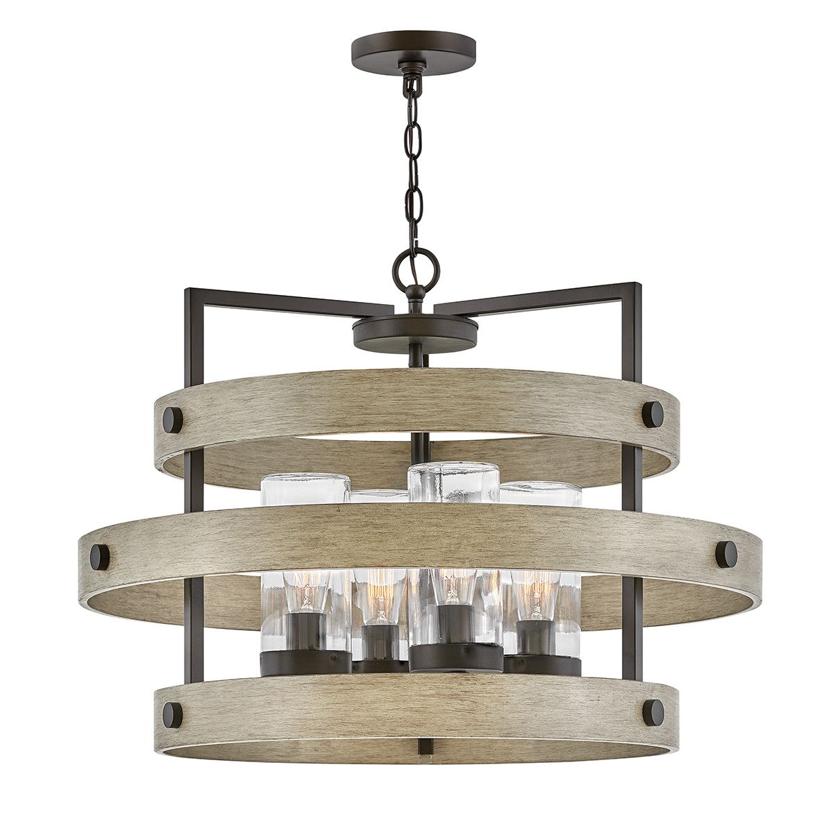 Quintiesse Riverwood 4 Light Chandelier - Warm Bronze with Warm Ash accents