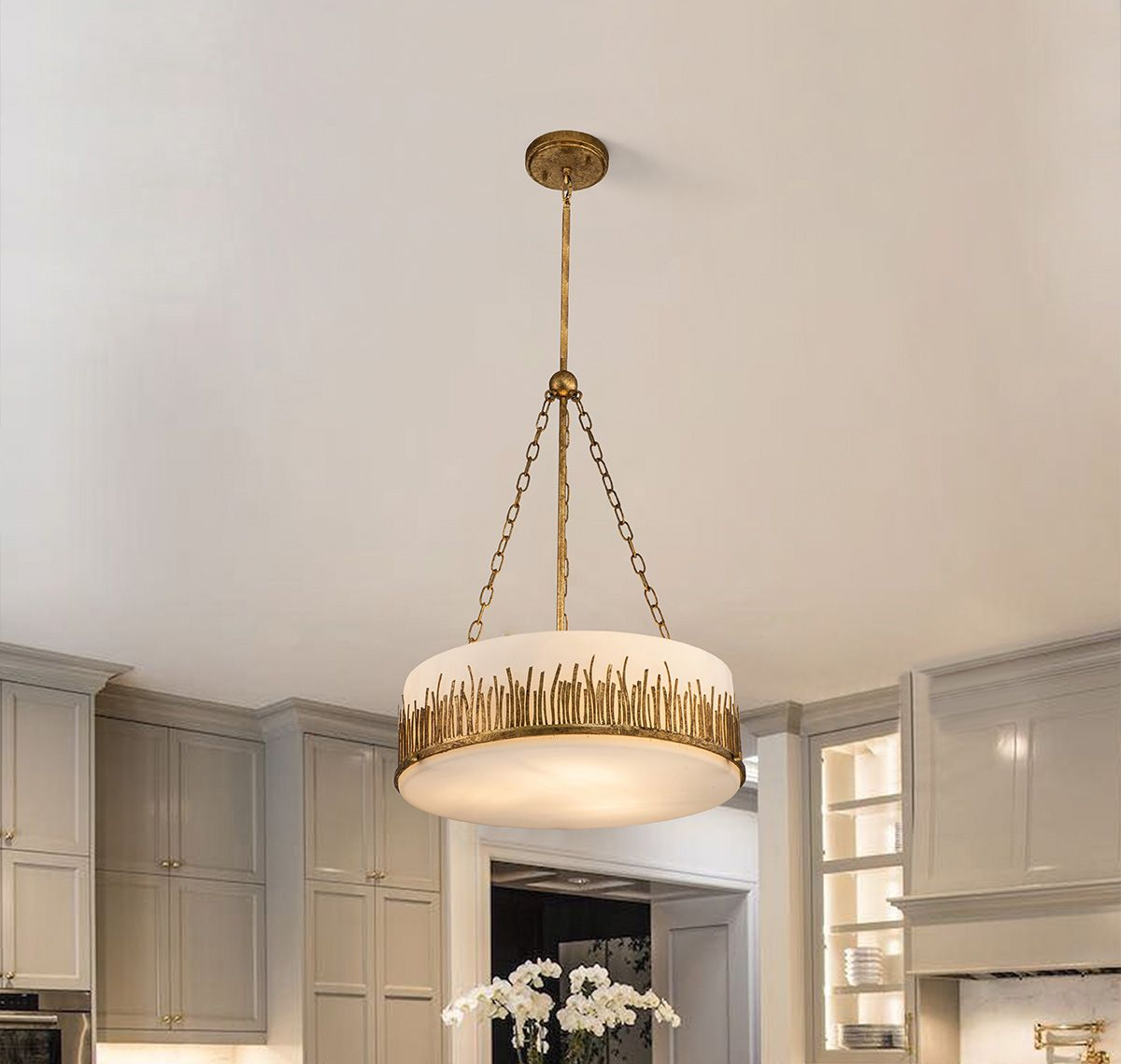Quintiesse Sawgrass 3 Light Pendant - Gold Leaf with Antique Glaze