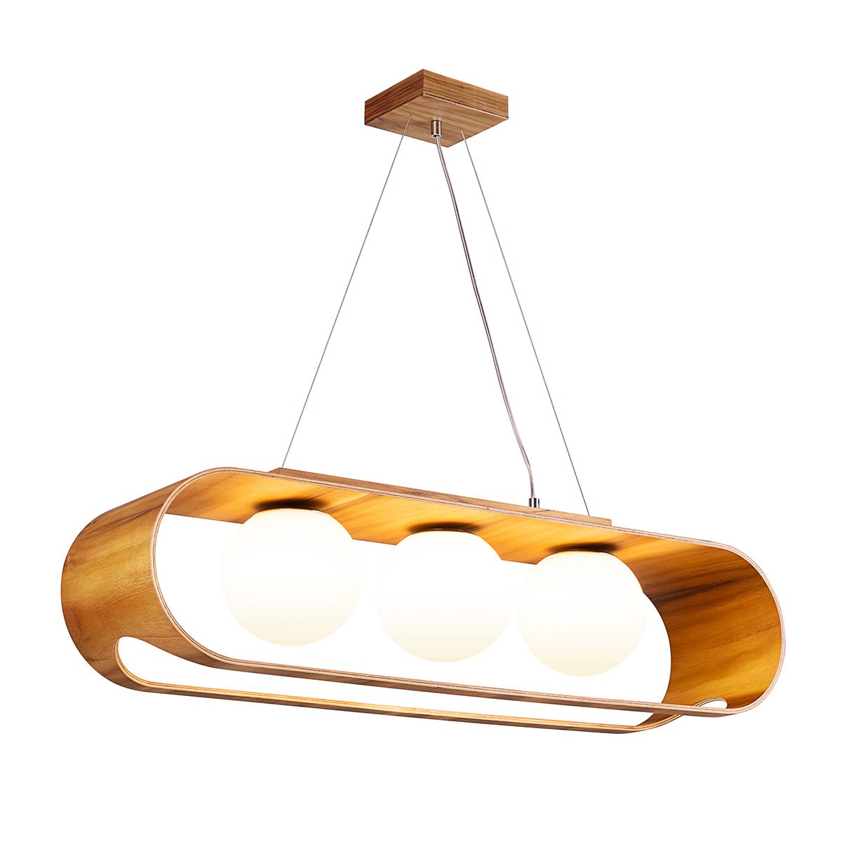 Quintiesse Sfera 3 Light Linear Pendant Light - Teak Veneer
