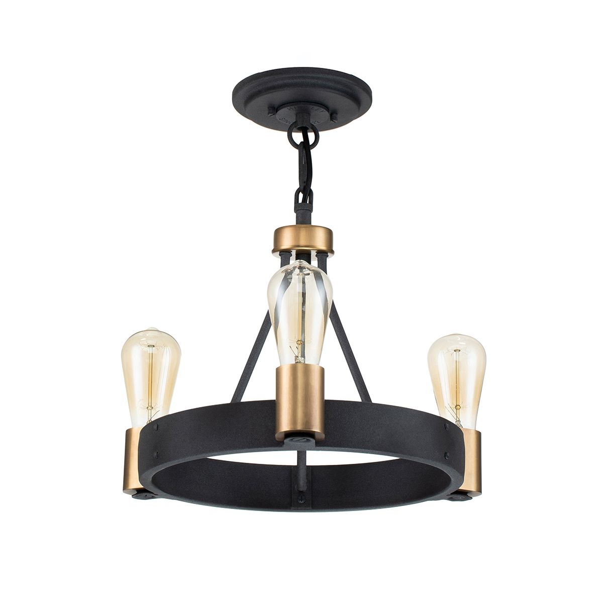 Quintiesse Silas 3 Light Pendant / Semi-Flush Fitting - Aged Zinc & Heritage Brass