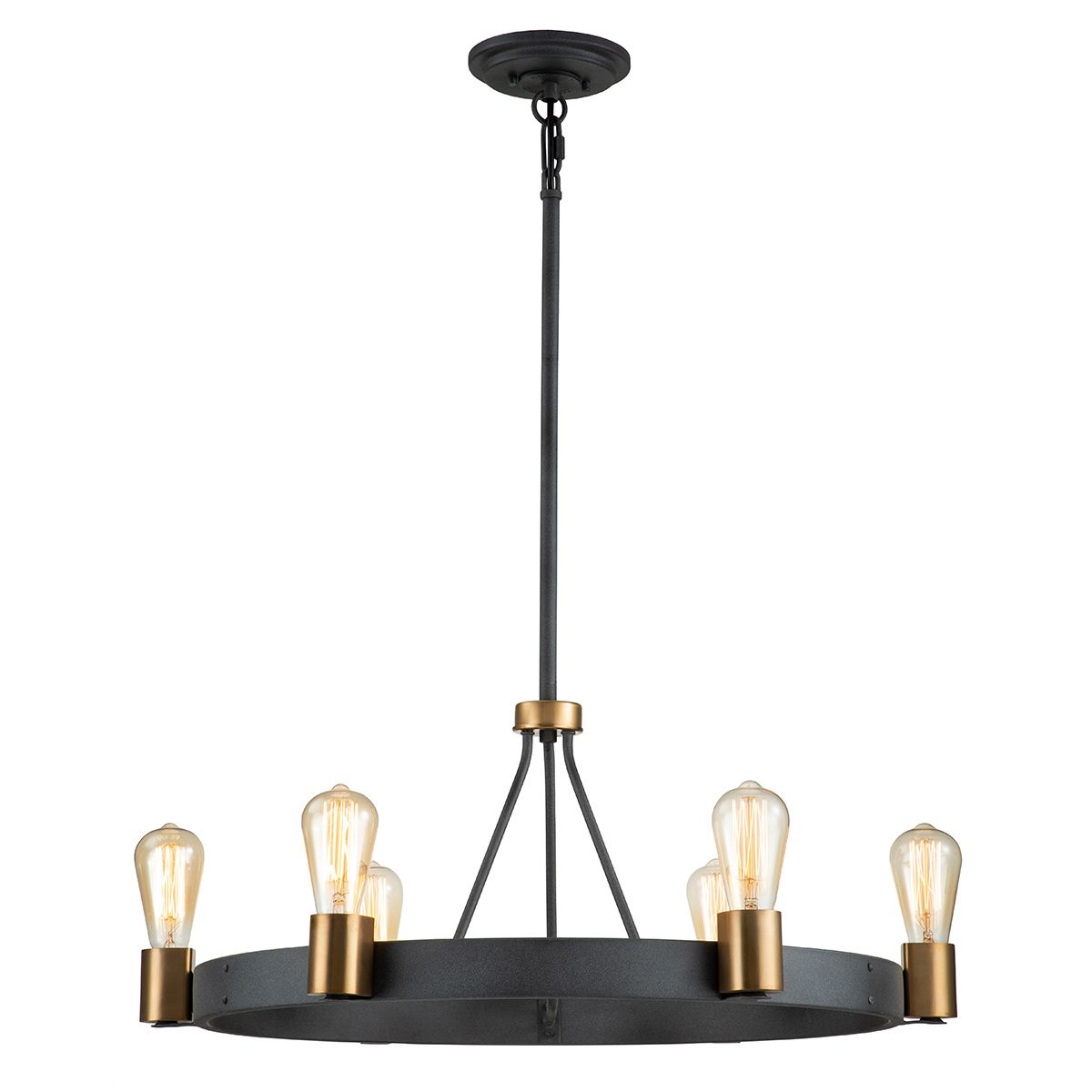 Quintiesse Silas 6 Light Pendant / Semi-Flush Fitting - Aged Zinc & Heritage Brass