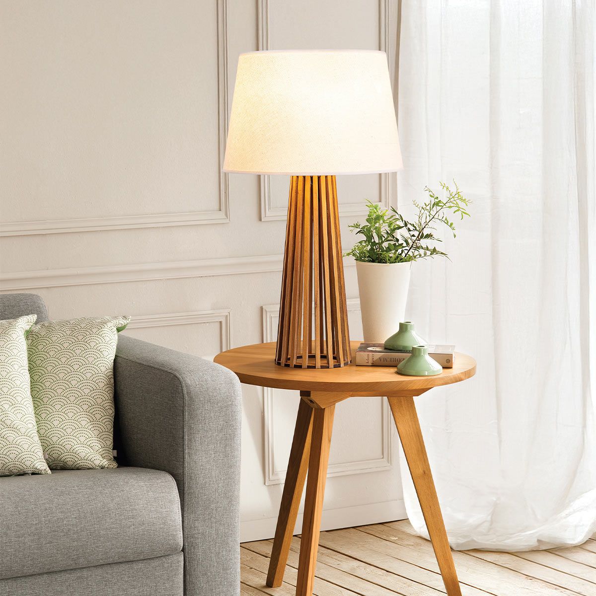 Quintiesse Slatted Table Lamp - Teak Veneer