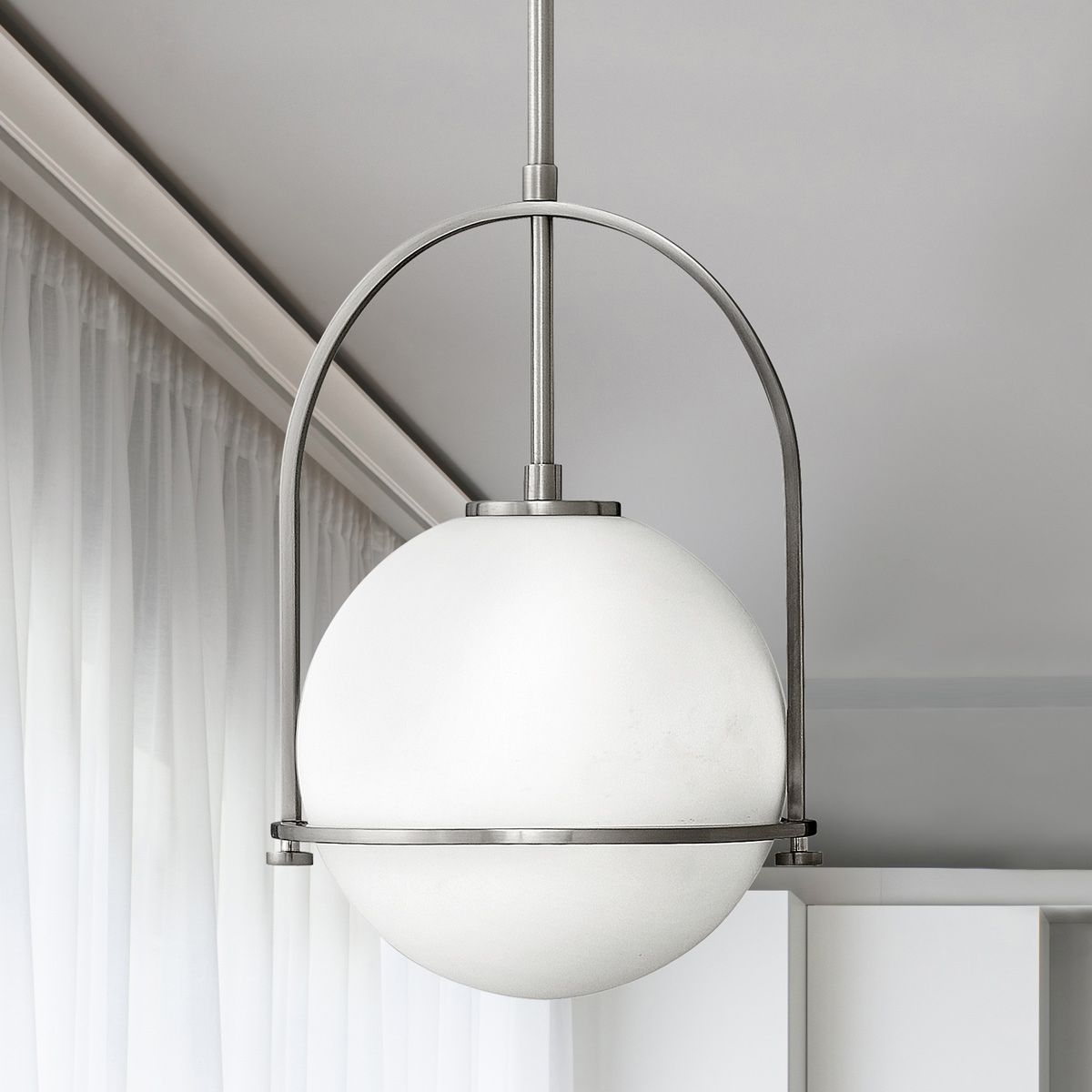 Quintiesse Somerset Single Medium Pendant - Opal - Brushed Nickel
