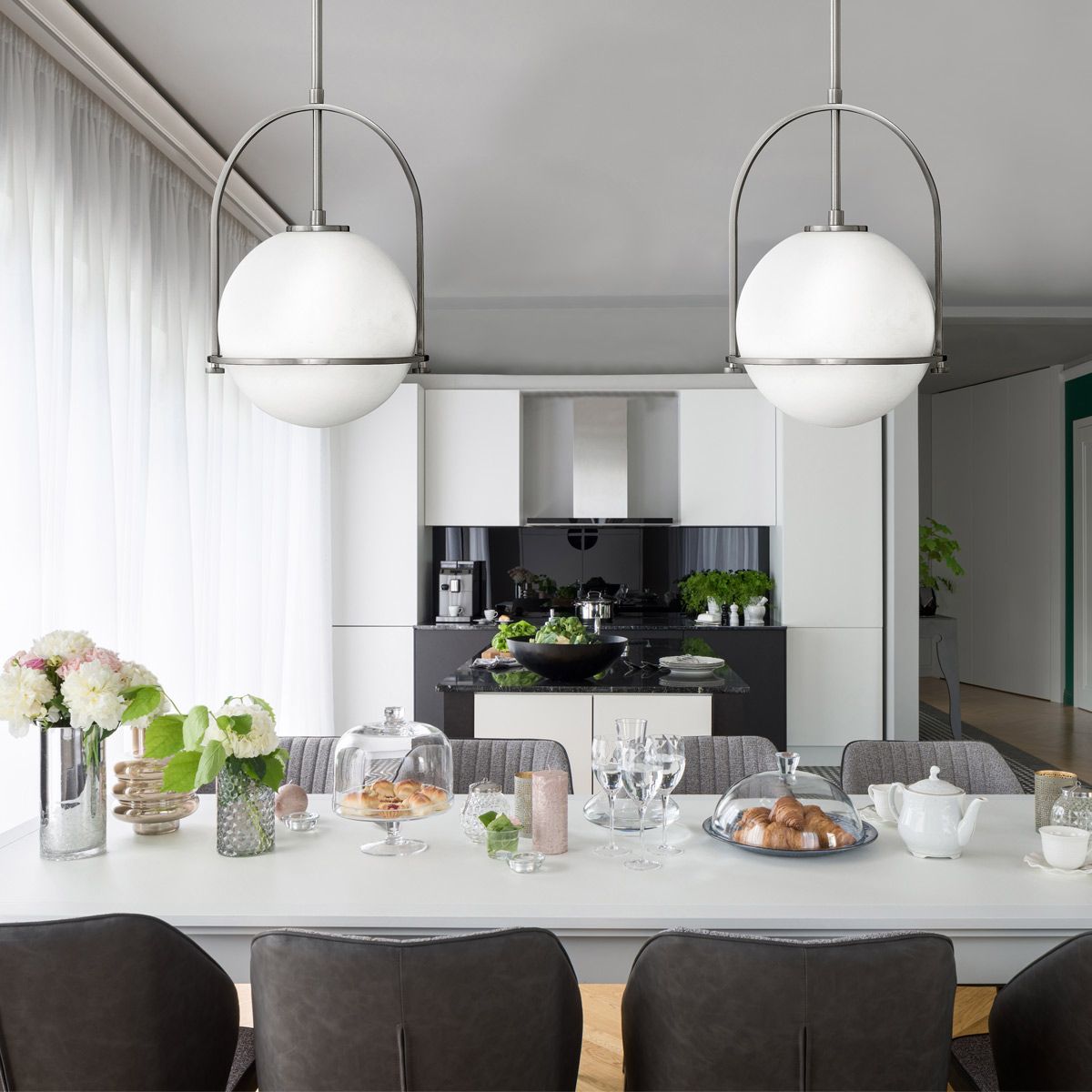 Quintiesse Somerset Single Medium Pendant - Opal - Brushed Nickel