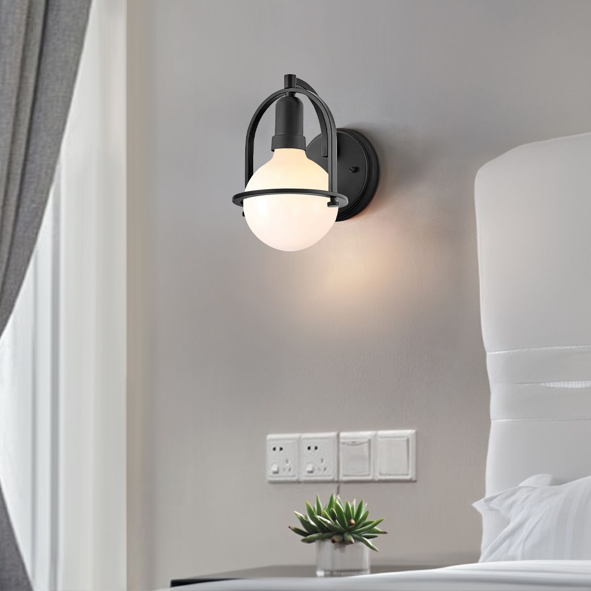 Quintiesse Somerset Single Wall Light - White Glass - Black