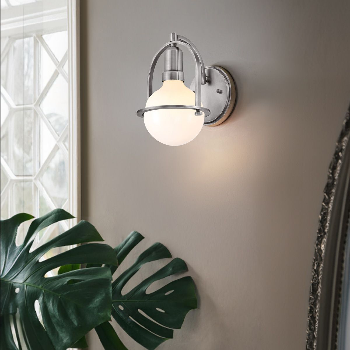 Quintiesse Somerset Single Wall Light - White Glass - Brushed Nickel