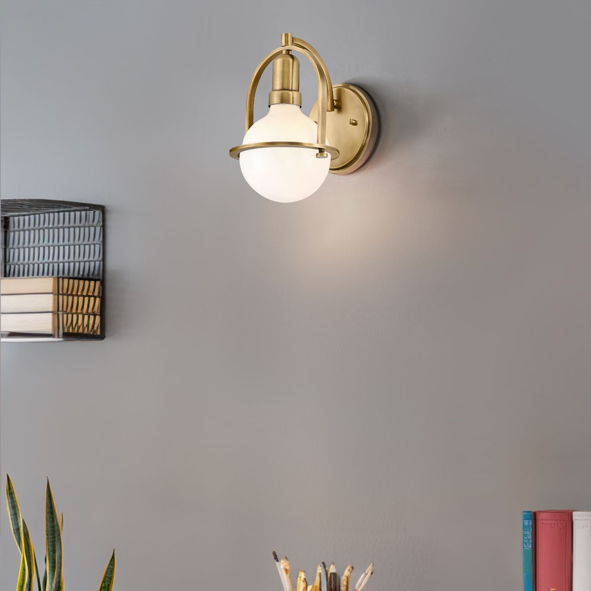Quintiesse Somerset Single Wall Light - White Glass - Heritage Brass