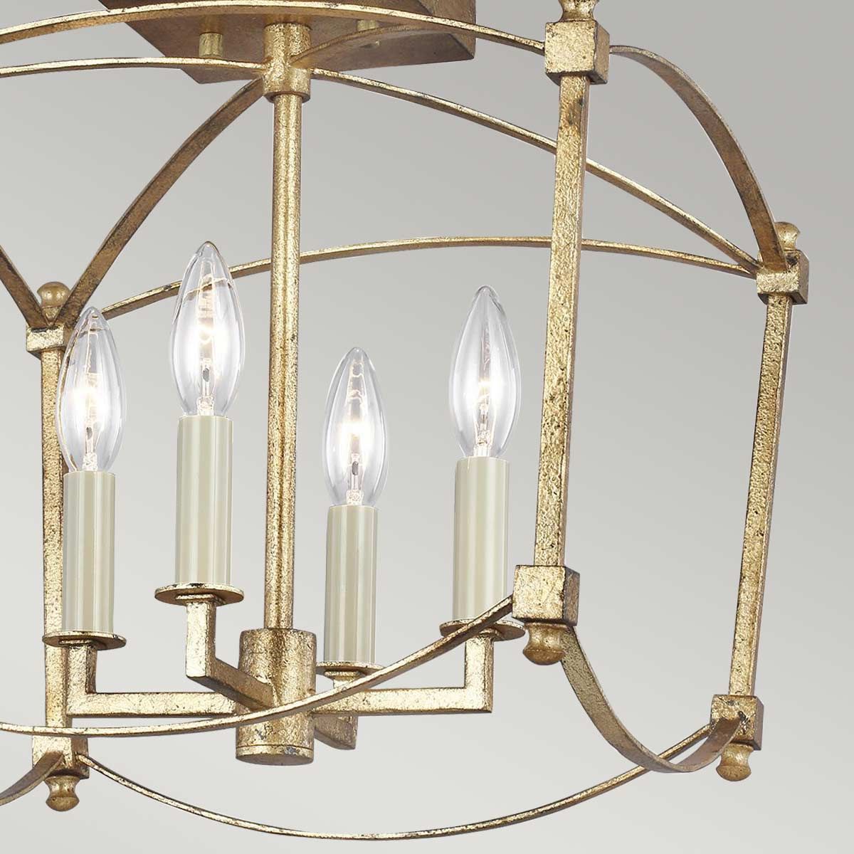 Quintiesse Thayer 4 Light Semi-Flush Fitting - Antique Gild