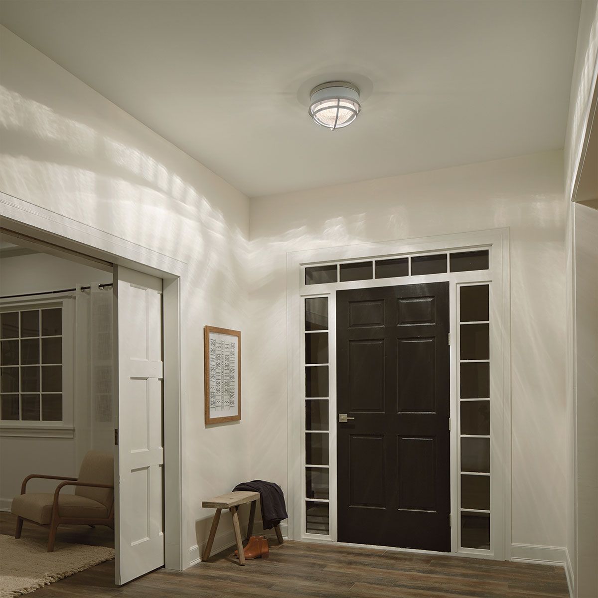 Quintiesse Tollis 2 Light Flush Fitting - Brushed Nickel & White