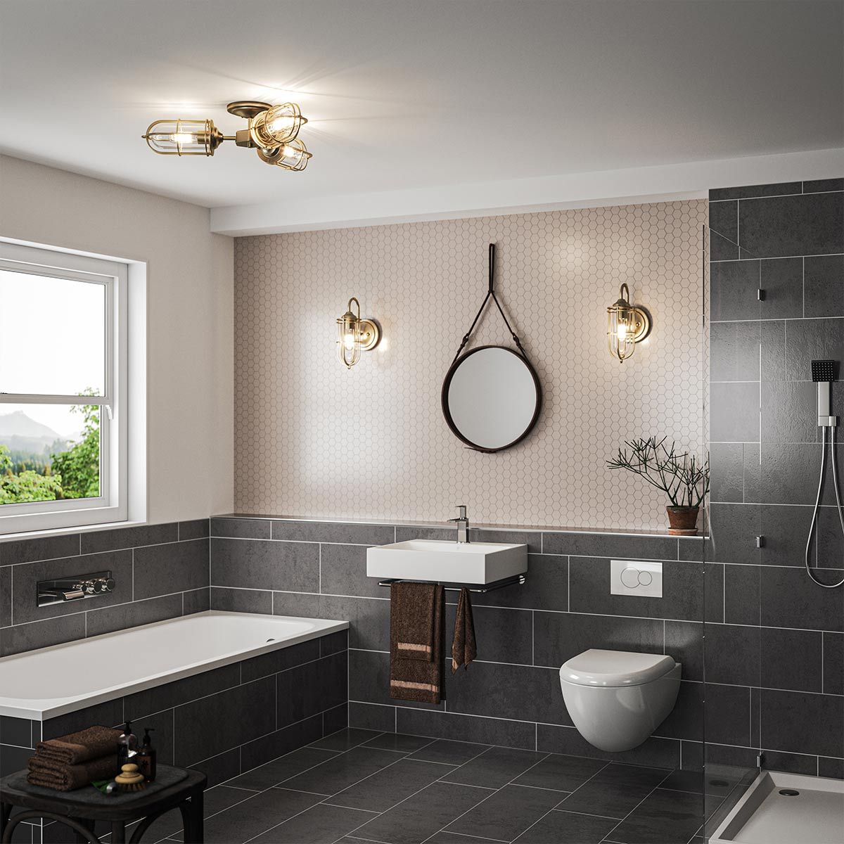 Quintiesse Urban Restoration 3 Light Bathroom Semi-Flush Fitting - Dark Antique Brass