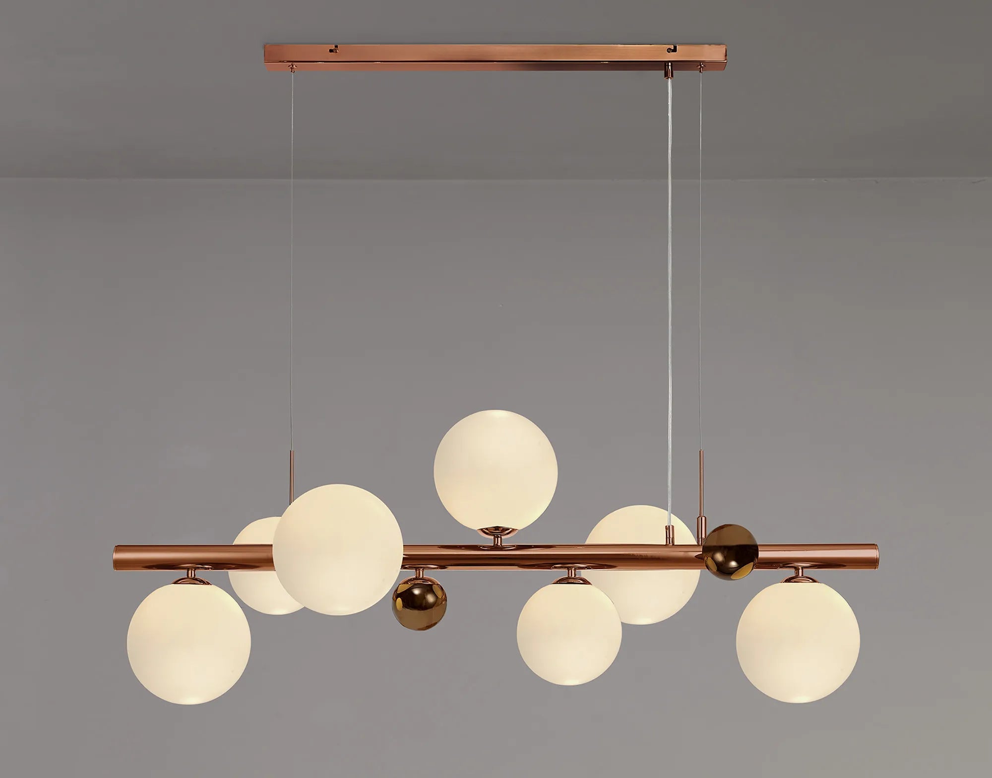 Fabula Roding 7 Light Linear Pendant - Antique Copper, Opal & Copper Glass