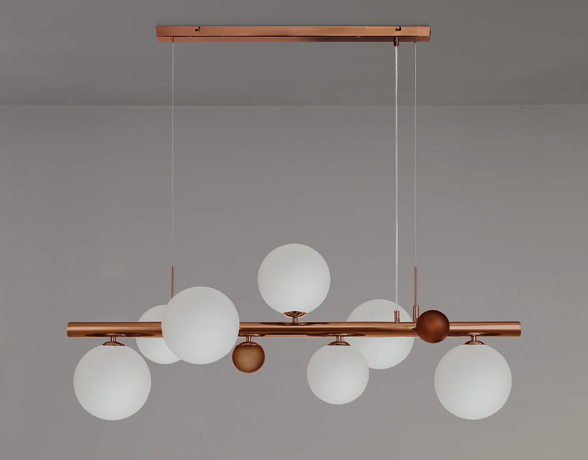Fabula Roding 7 Light Linear Pendant - Antique Copper, Opal & Copper Glass