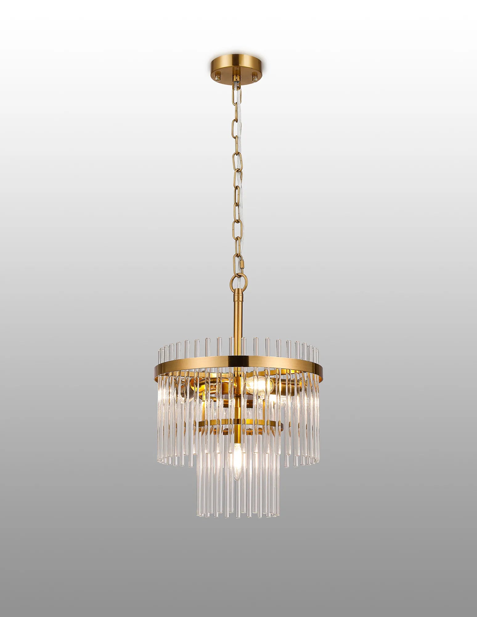 Robin 30cm Pendant & Semi Ceiling 4 Light - Brass & Clear Glass Rods