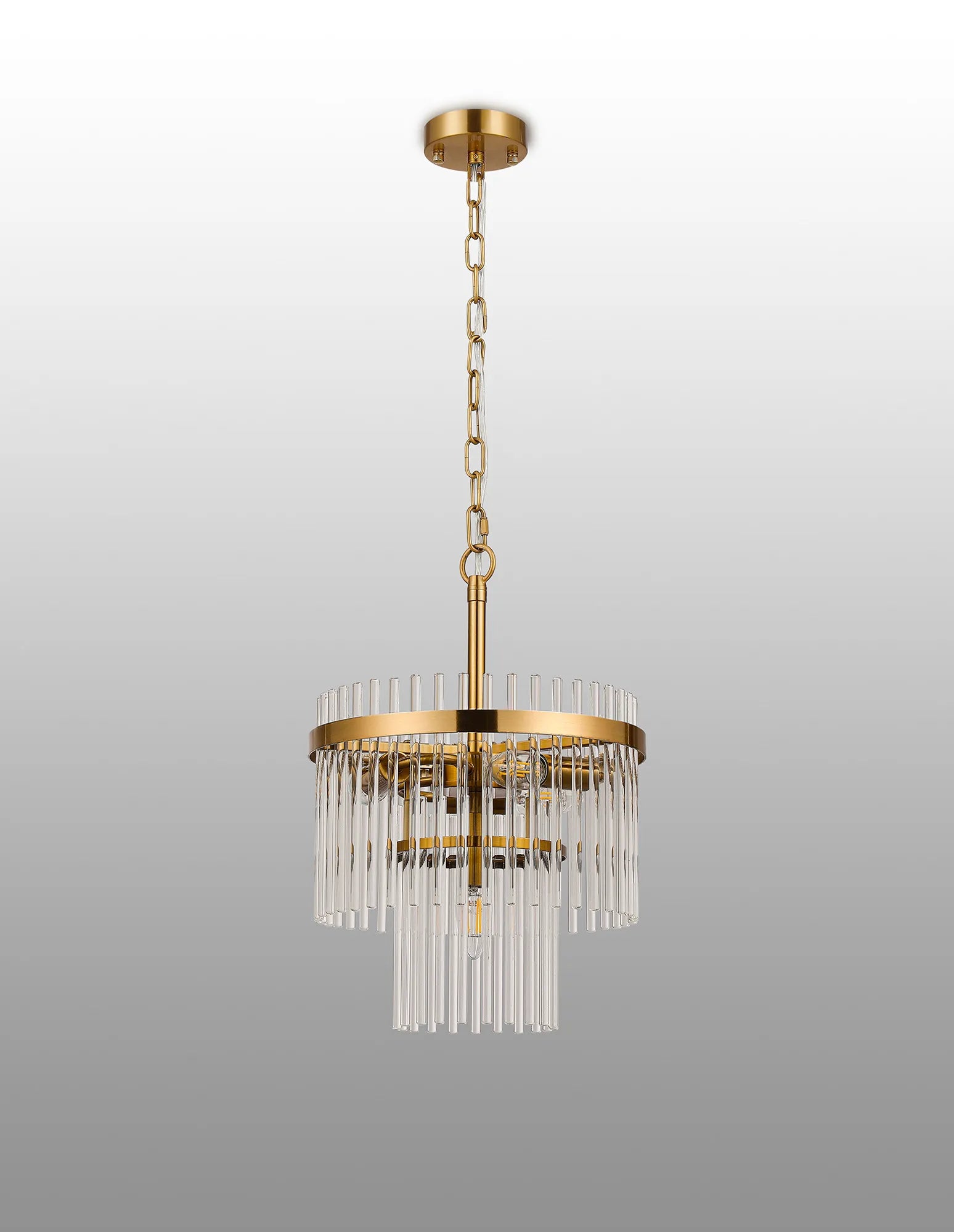 Robin 30cm Pendant & Semi Ceiling 4 Light - Brass & Clear Glass Rods