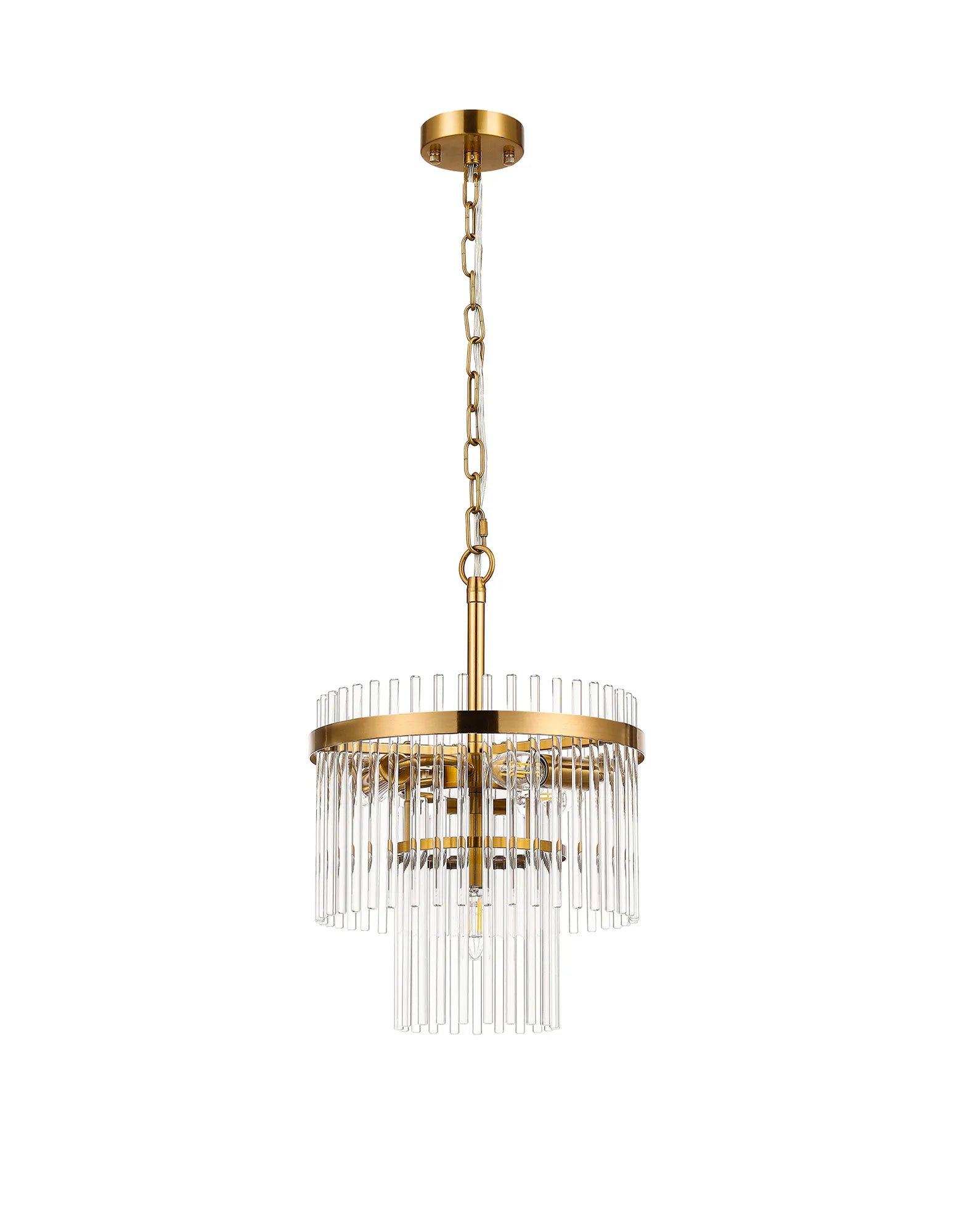 Robin 30cm Pendant & Semi Ceiling 4 Light - Brass & Clear Glass Rods