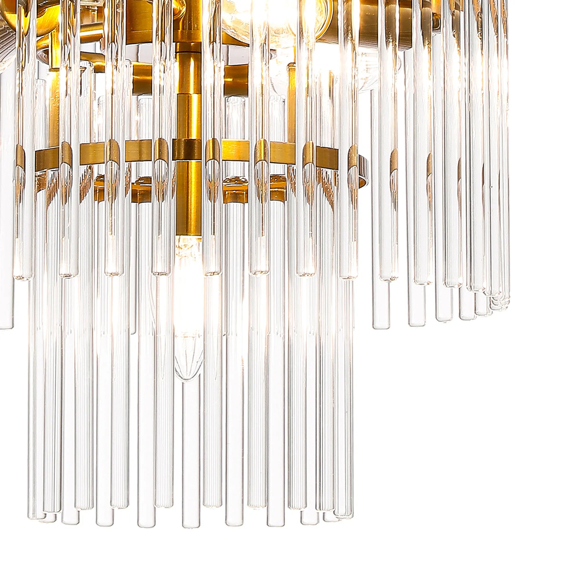 Robin 30cm Pendant & Semi Ceiling 4 Light - Brass & Clear Glass Rods