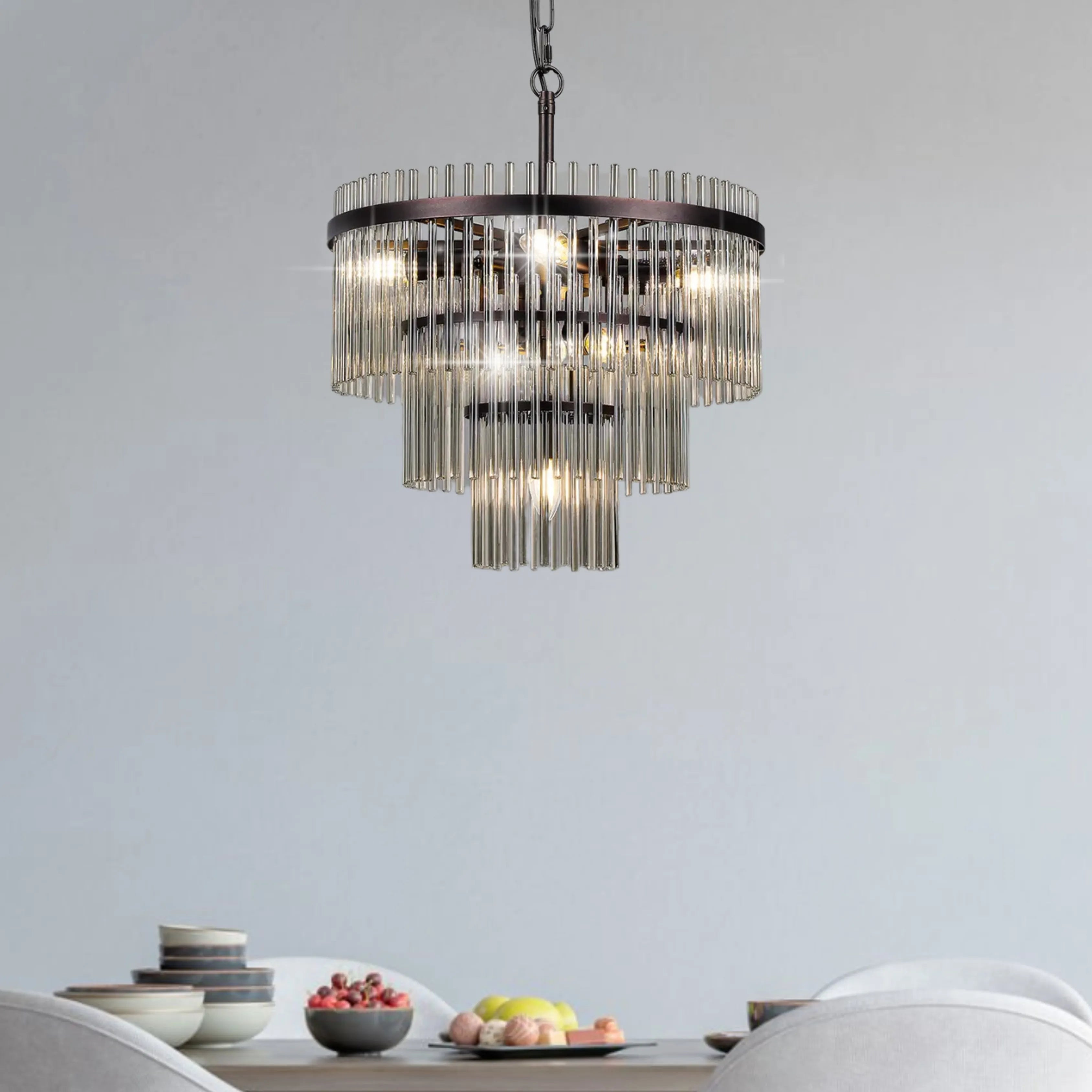 Robin 45cm Pendant & Semi Ceiling 7 Light - Brown Oxide & Smoke Glass Rods