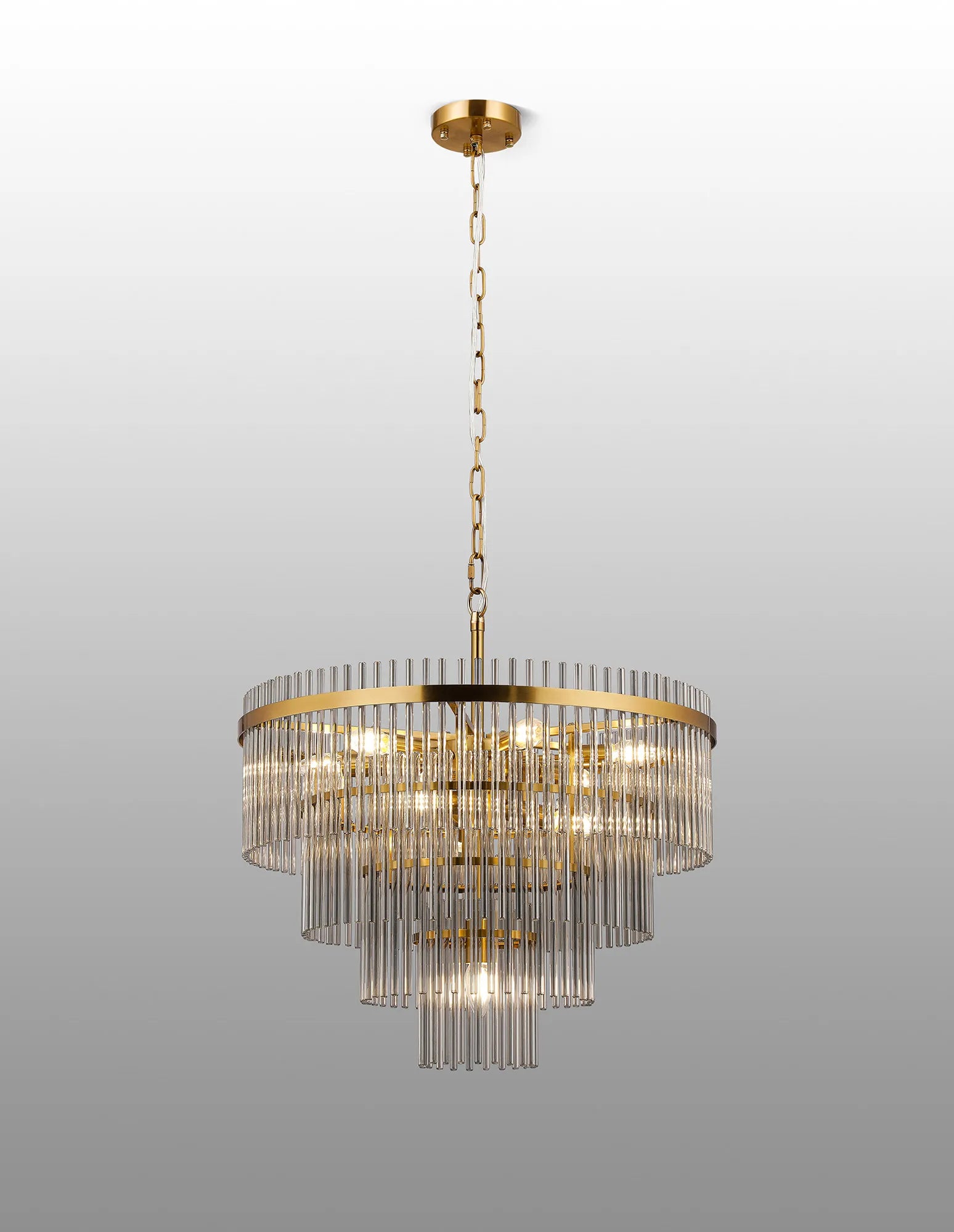 Robin 60cm Pendant/Semi-Flush Ceiling 10 Light - Brass & Smoke Glass Rods