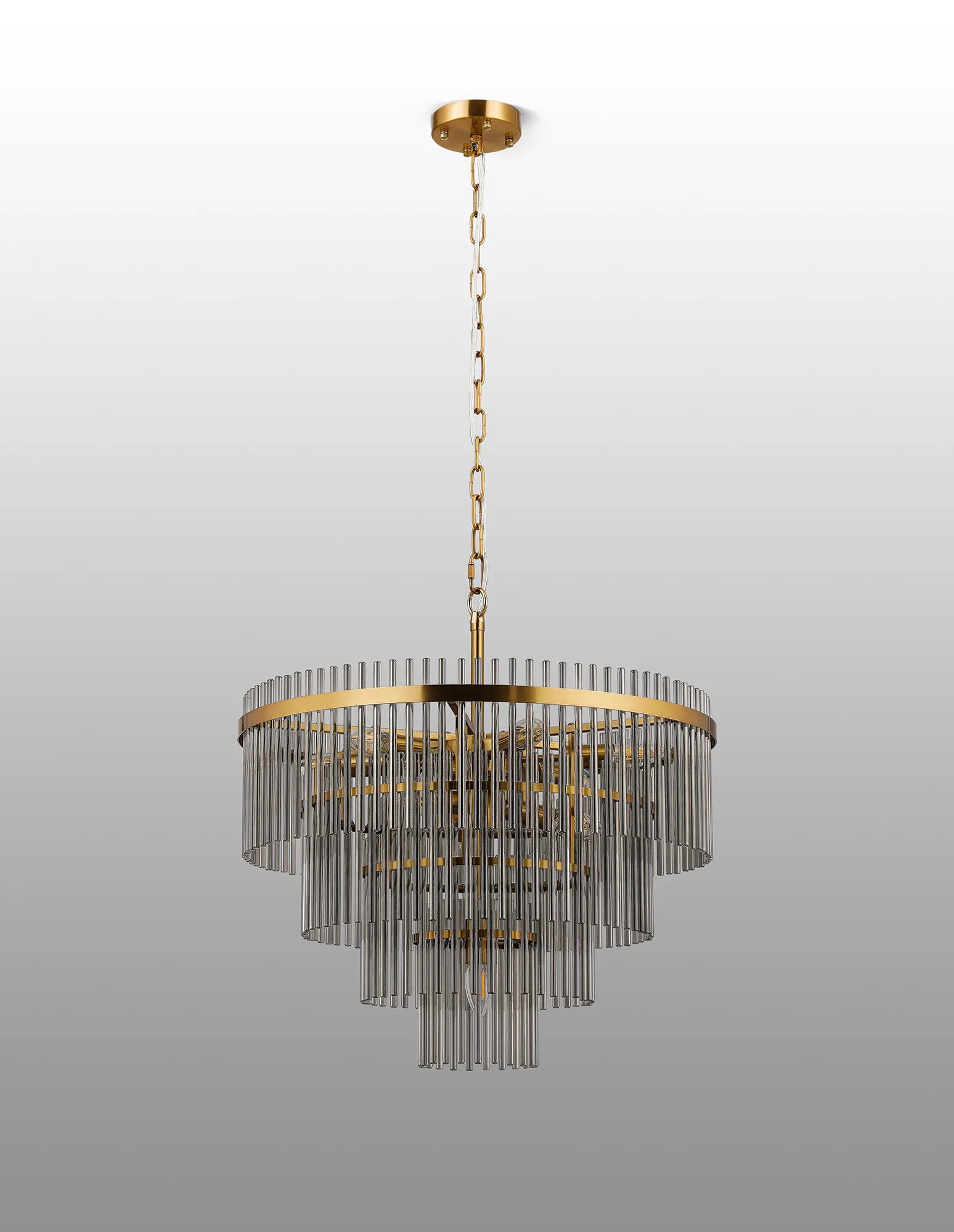 Robin 60cm Pendant/Semi-Flush Ceiling 10 Light - Brass & Smoke Glass Rods