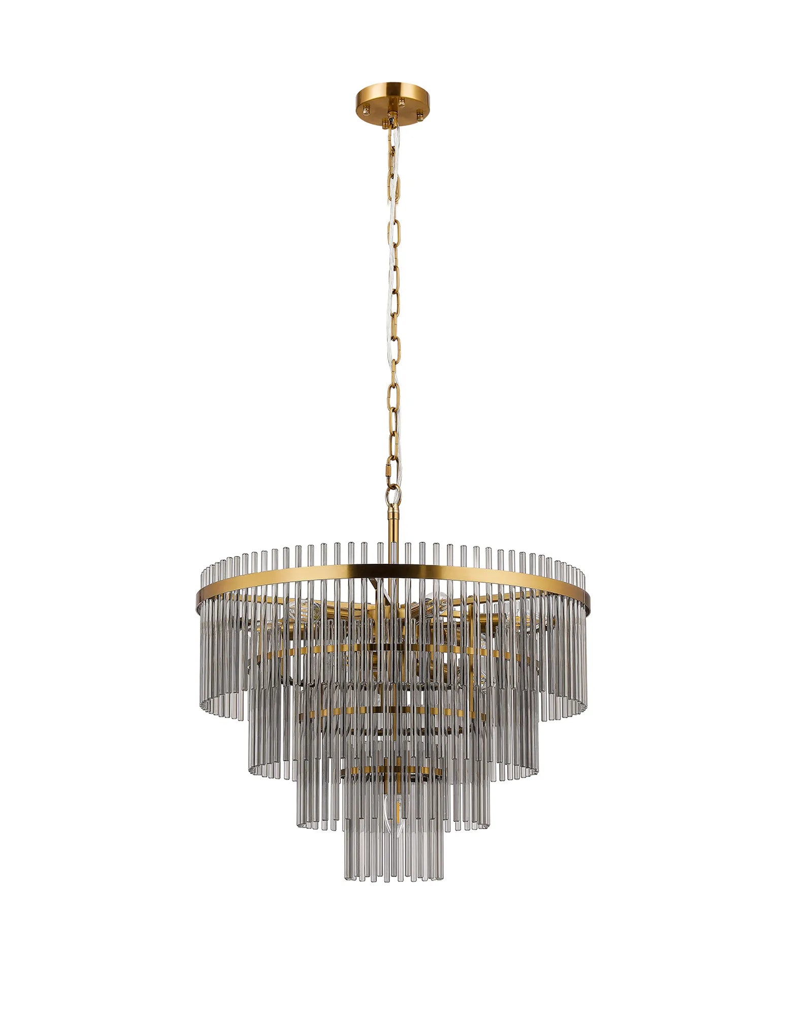Robin 60cm Pendant/Semi-Flush Ceiling 10 Light - Brass & Smoke Glass Rods