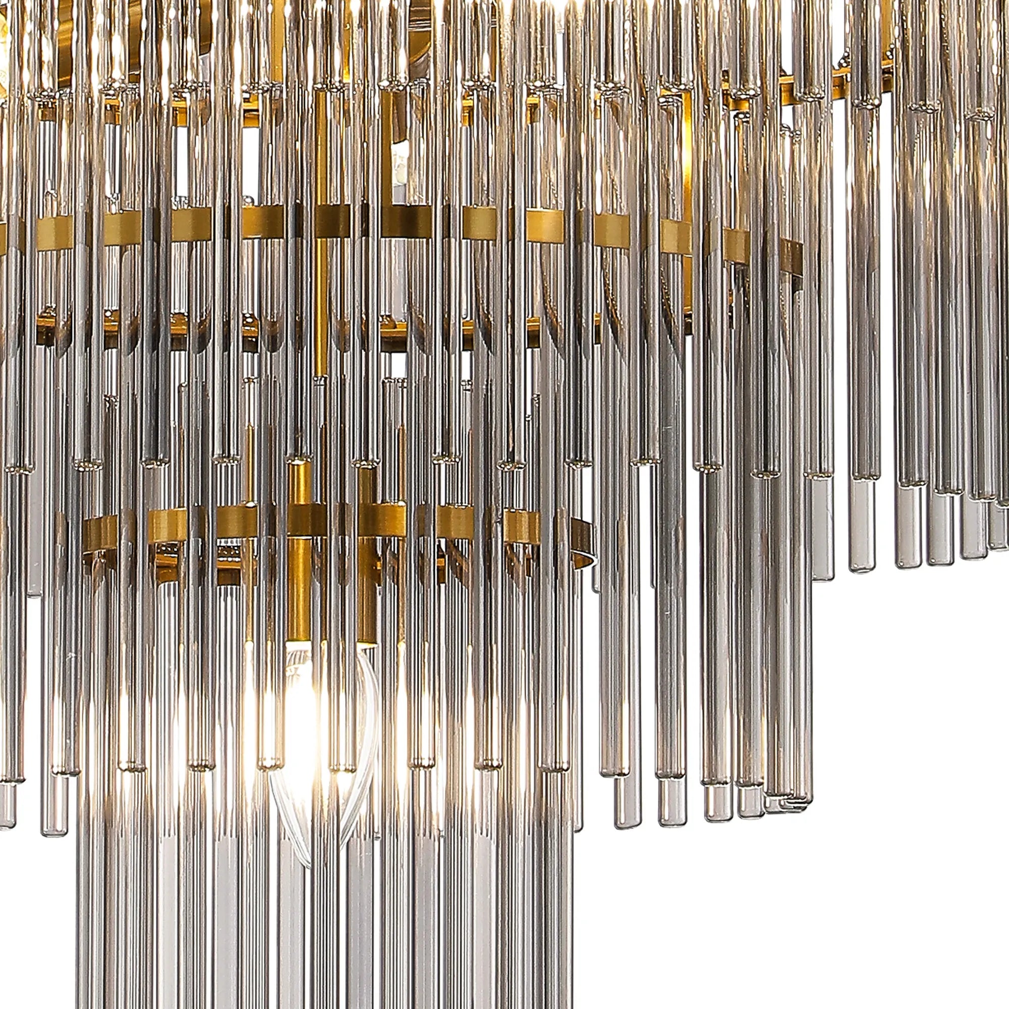 Robin 60cm Pendant/Semi-Flush Ceiling 10 Light - Brass & Smoke Glass Rods