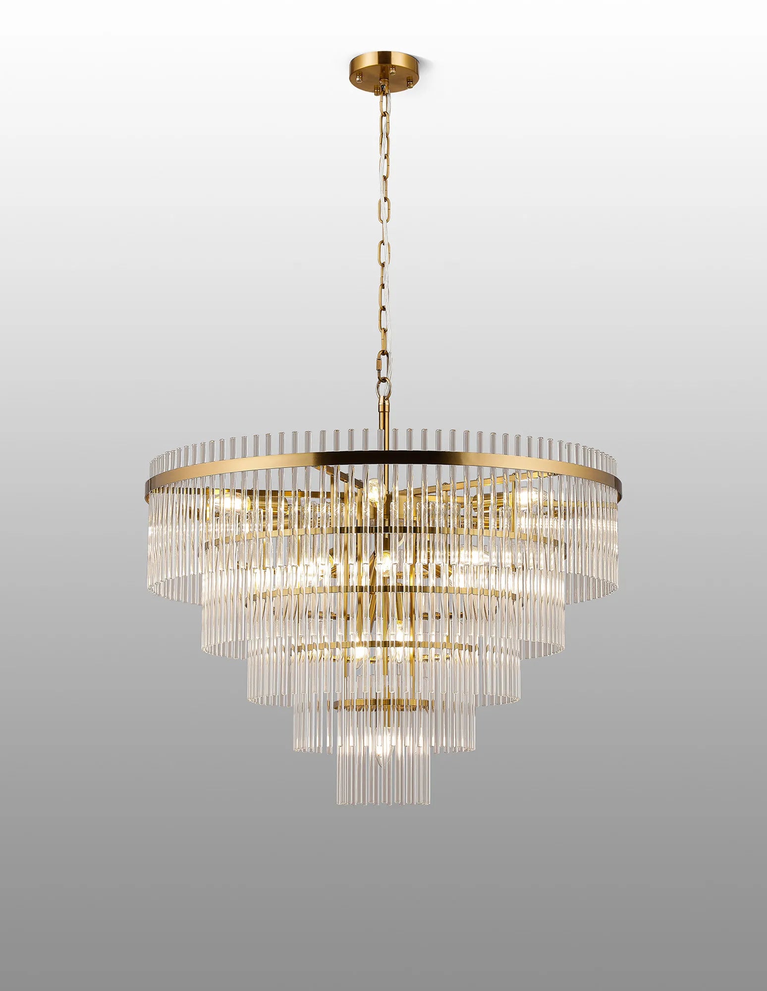 Robin 77cm Pendant & Semi Ceiling 15 Light - Brass & Clear Glass Rods