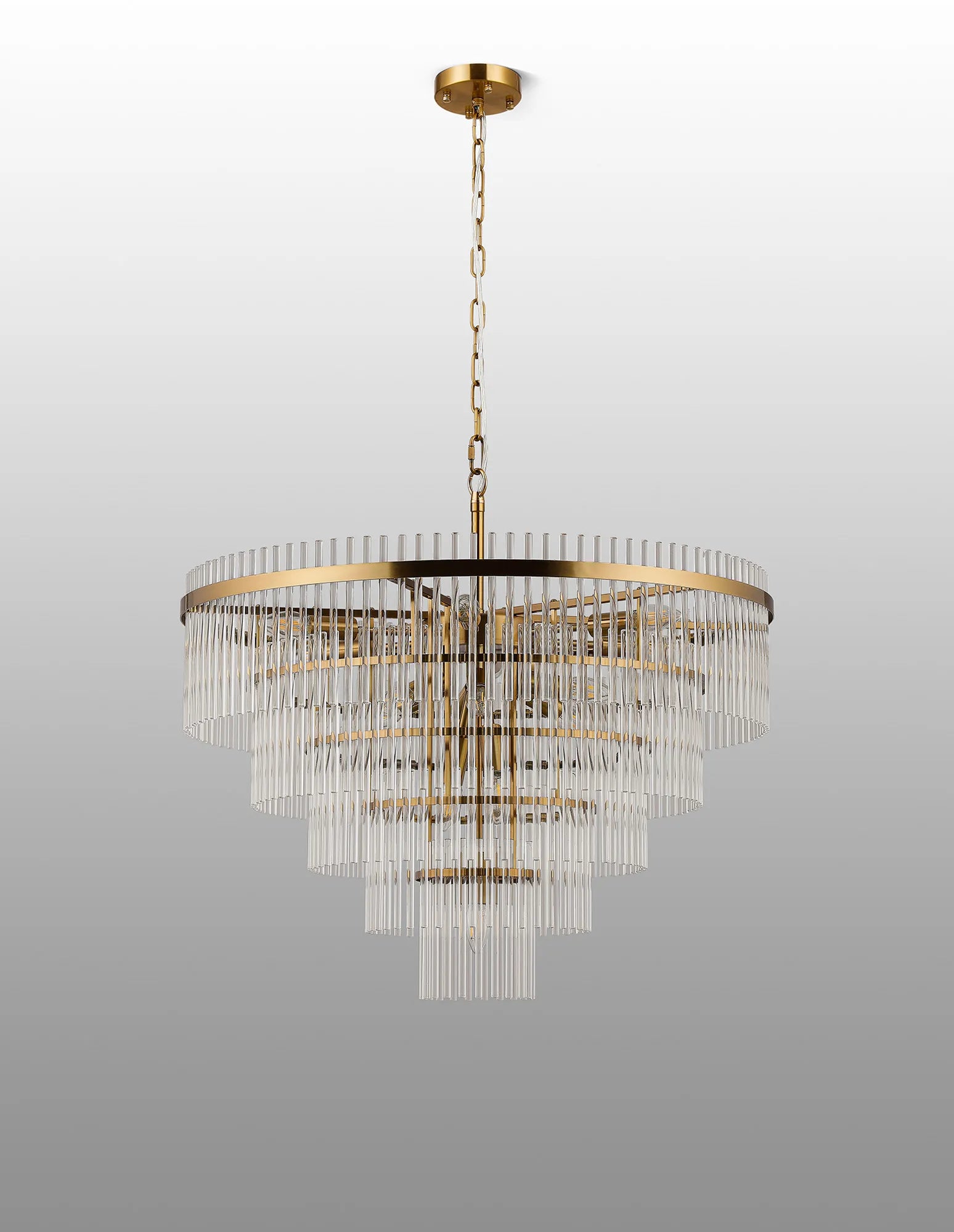 Robin 77cm Pendant & Semi Ceiling 15 Light - Brass & Clear Glass Rods