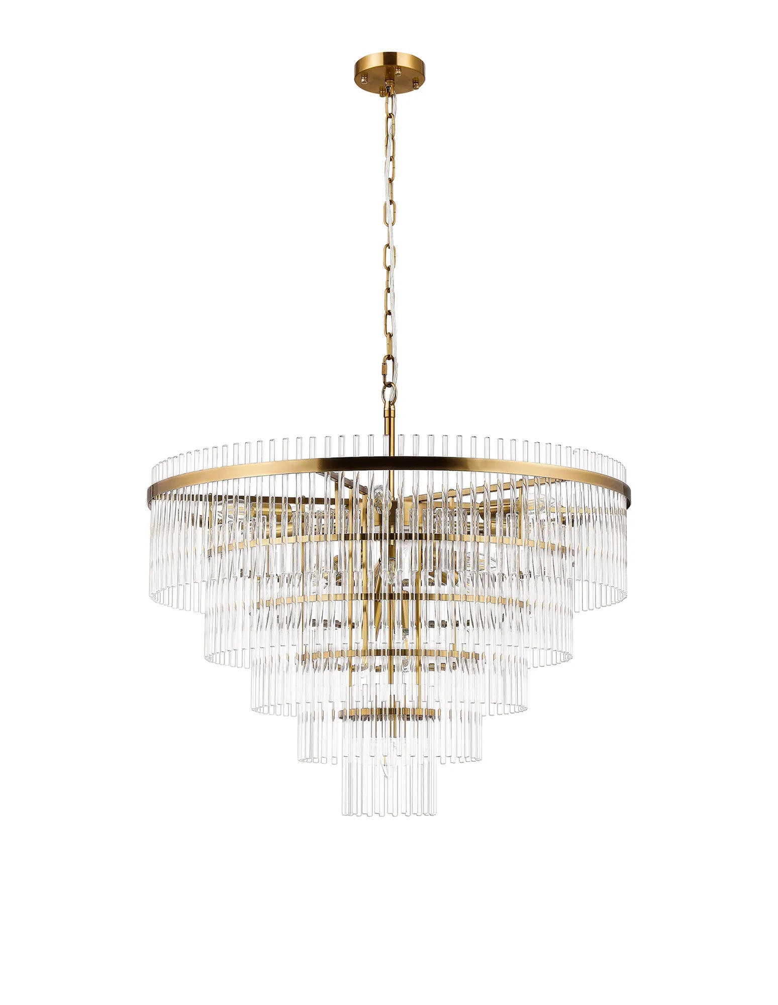 Robin 77cm Pendant & Semi Ceiling 15 Light - Brass & Clear Glass Rods