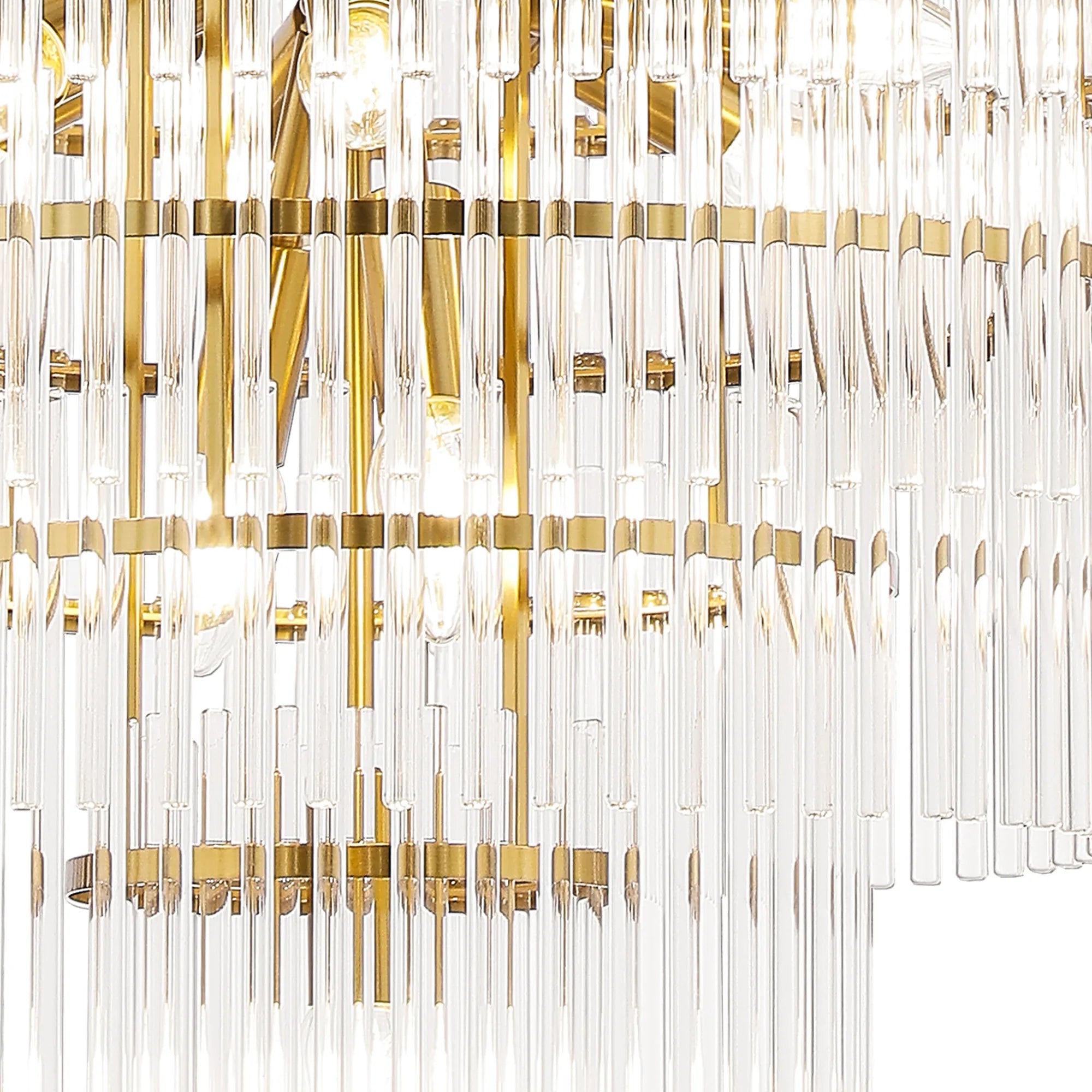 Robin 77cm Pendant & Semi Ceiling 15 Light - Brass & Clear Glass Rods