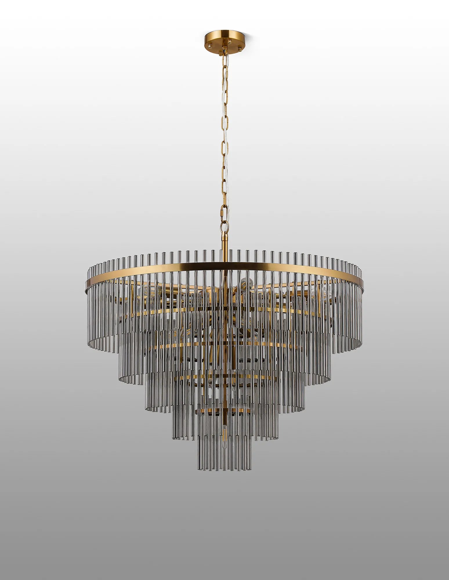 Robin 77cm Pendant & Semi Ceiling 15 Light - Brass & Smoke Glass Rods